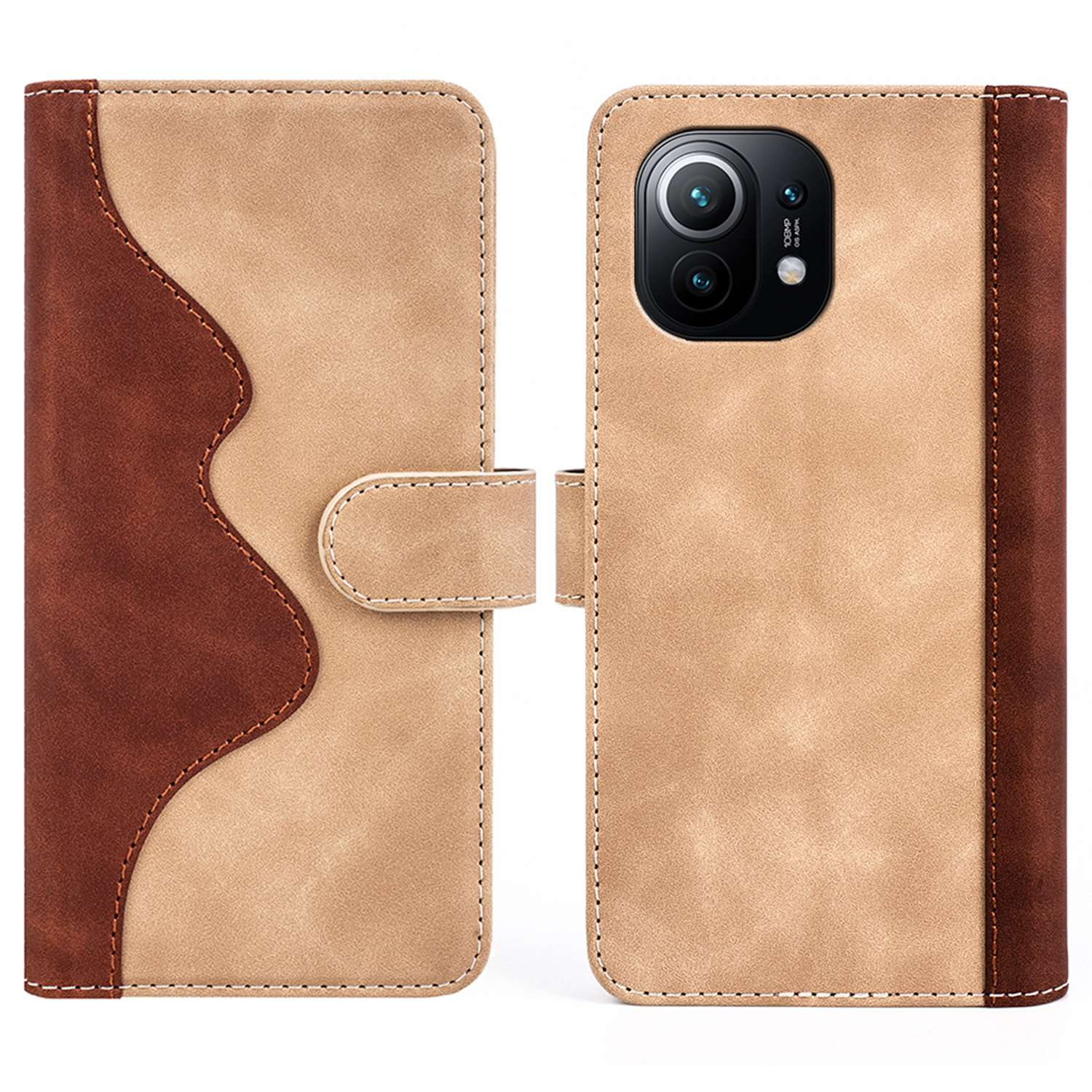 

Für Xiaomi Mi 11 Farbspleißgehäuse PU Leder TPU Wallet Stand Telefonabdeckung - Gelb, Xiaomi Mi 11