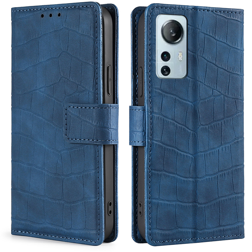 

Für Xiaomi 12 Lite Anti-fall Phone Flip Case Crocodile Textur Hauttouch Feeling Case Wallet Stand Leder Handy Shell - Blau, Xiaomi 12 Lite 5G