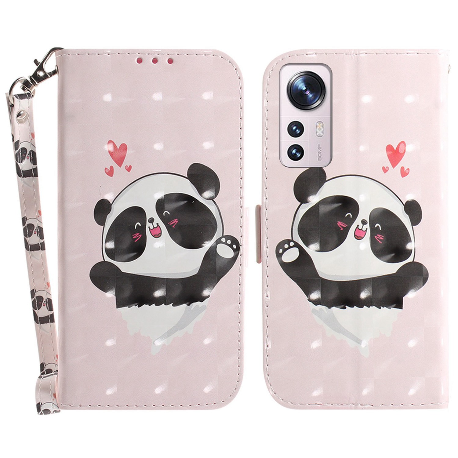

Für Xiaomi 12 Pro 5g/12s Pro 5G/12 Pro (abmessung) 5G Faltständer PU Leder Hülle Ganzkörper 3D -muster -druck -flip -brieftaschenabdeckung Mit Riemen - Liebe Panda, Xiaomi 12 Pro 5G