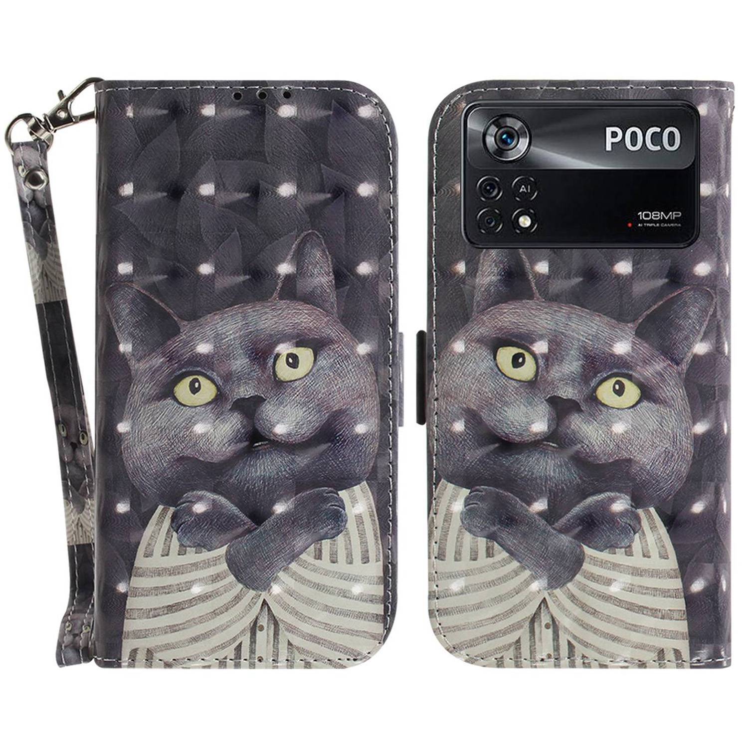 

Für Xiaomi Poco X4 Pro 5G PU Lederständer Verfügt - Katze Umarmen, Xiaomi Poco X4 Pro 5G