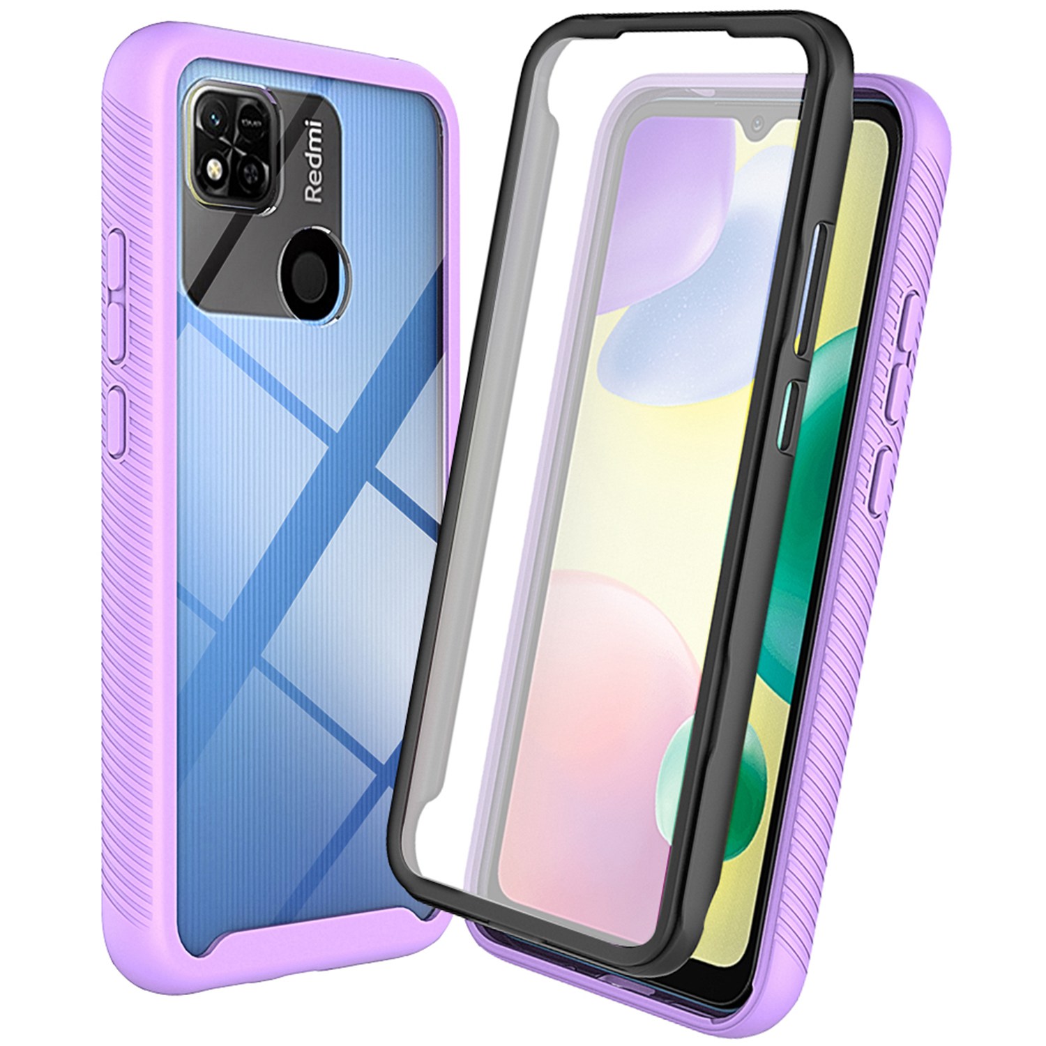 

PC + TPU Hybrid-hülle Für Xiaomi Redmi 9C/9C NFC/10A, Vollständige Abdeckung 3-in-1 Schockdelie-telefon Shell Mit Pet-bildschirmschutz - Violett, Xiaomi Redmi 10A