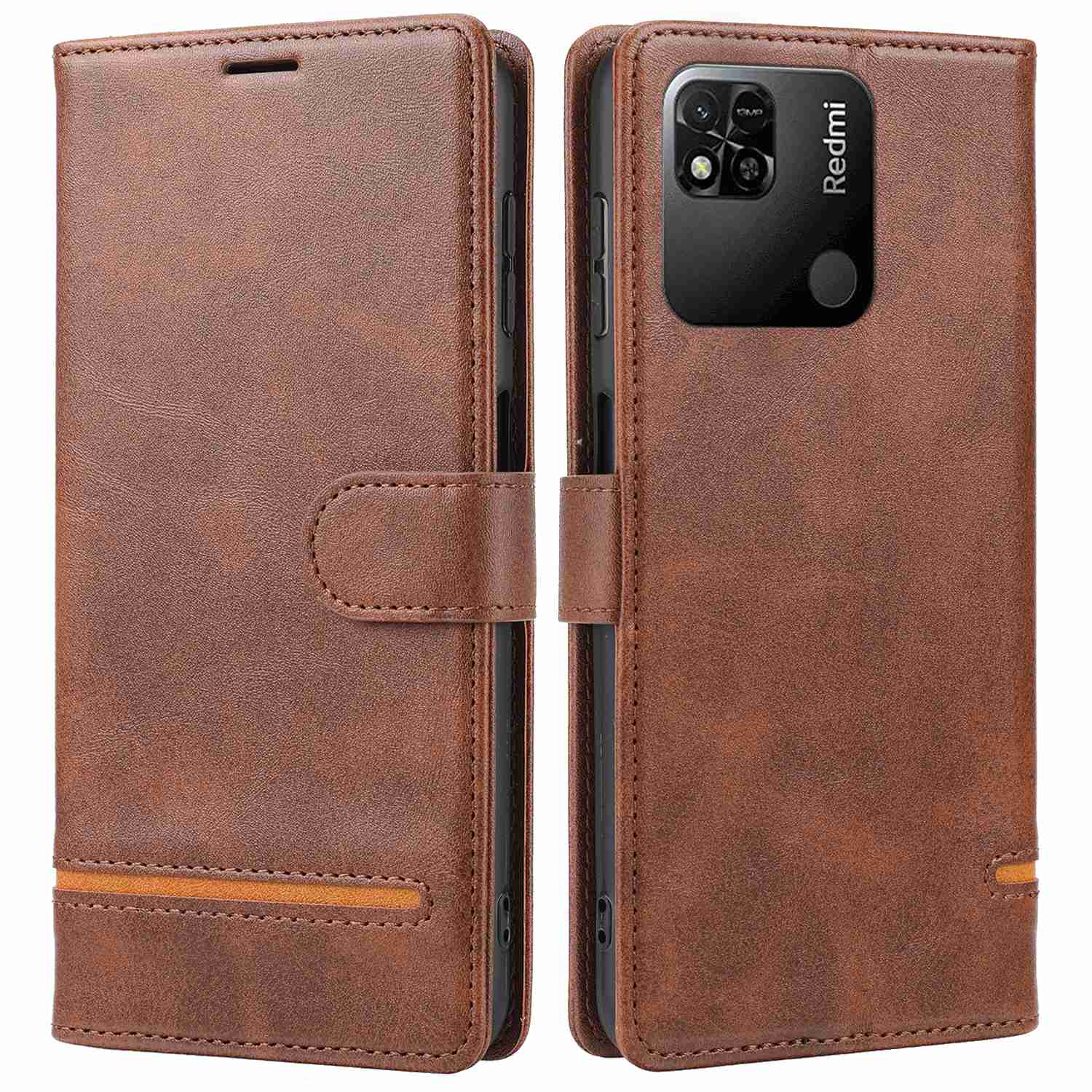 

Für Xiaomi Redmi 10A 4G/9C 4G/9C NFC 4G All-inclusive-schutz Spleißen Leder-telefonhülle Wallet Stand Funktion Magnetic Shell - Braun, Xiaomi Redmi 10A