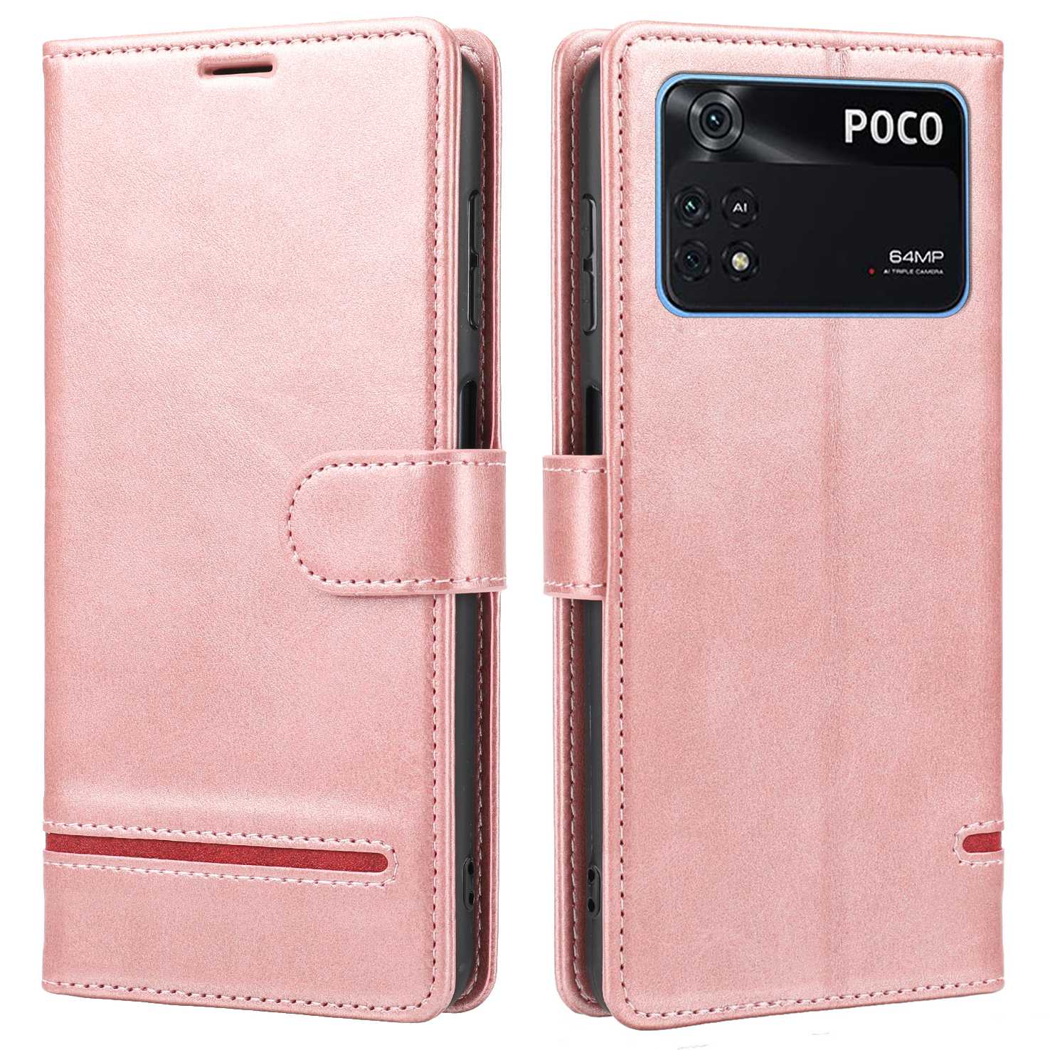 

Für Xiaomi Poco M4 Pro 4G Spleißen Leder-schutzhülle Brieftasche Magnetic Drop-proof Shell - Rosa, Xiaomi Poco M4 Pro 4G