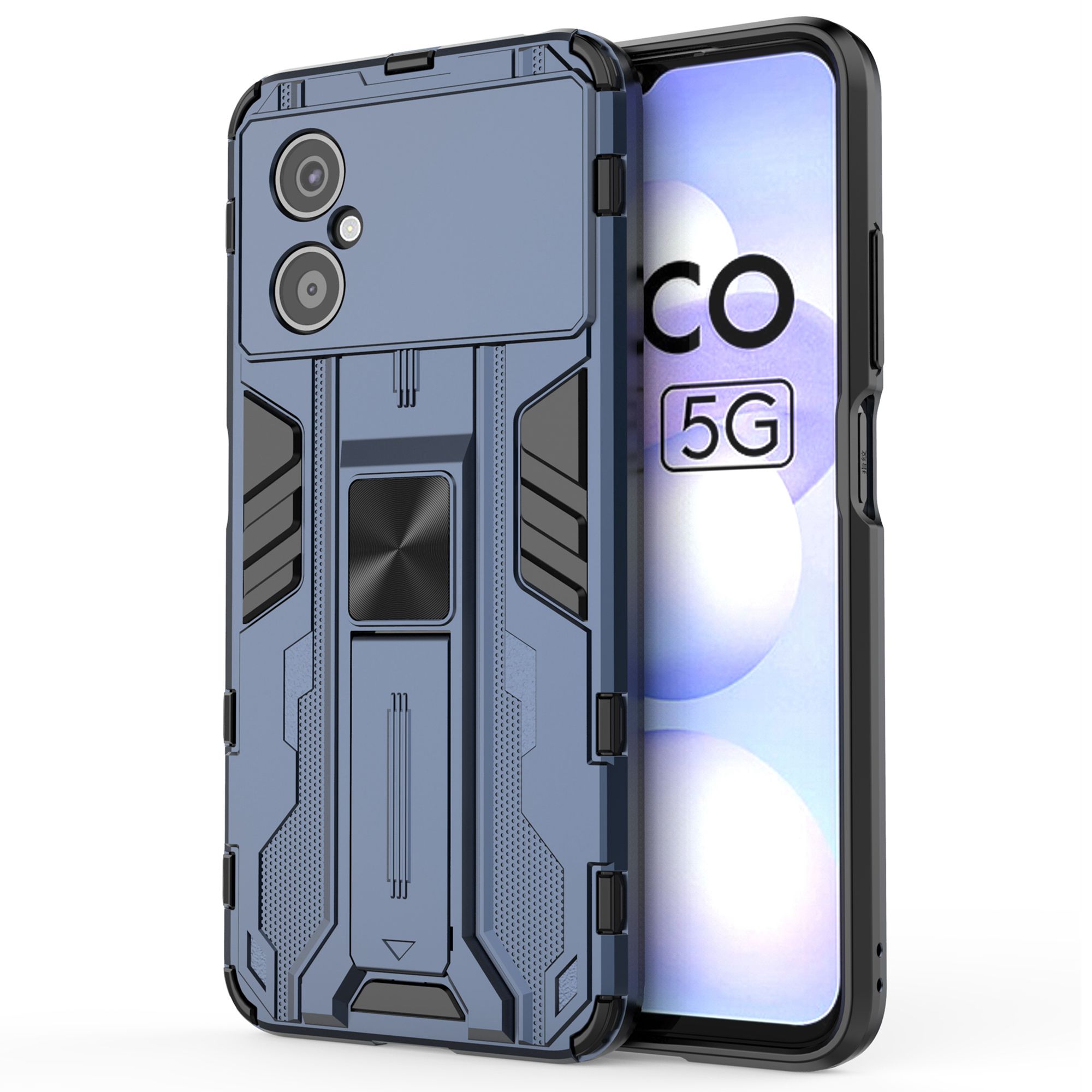 

Für Xiaomi Poco M4 5G Hochleistungs-Anti-Verschleiß-Hart-PC Weiches TPU Robustes Hybrid-Gehäuse Kickstand-Feature Schutzschale - Blau, Xiaomi Poco M4 5G