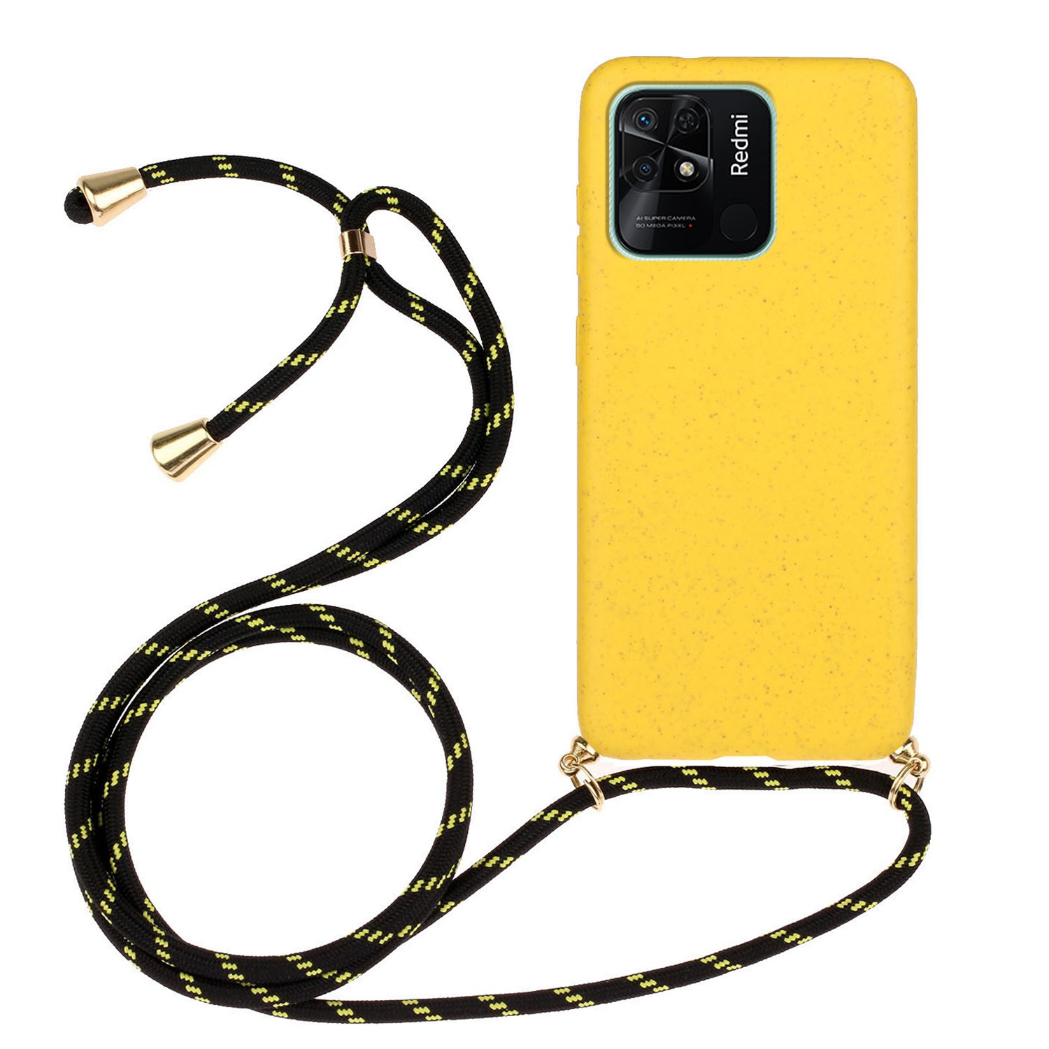 

Für Xiaomi Redmi 10C TPU Weizenstroh Biologisch Abbaubarer Fall Heavy Duty Fallschutzabdeckung Mit Gurt - Gelb, Xiaomi Redmi 10C 4G