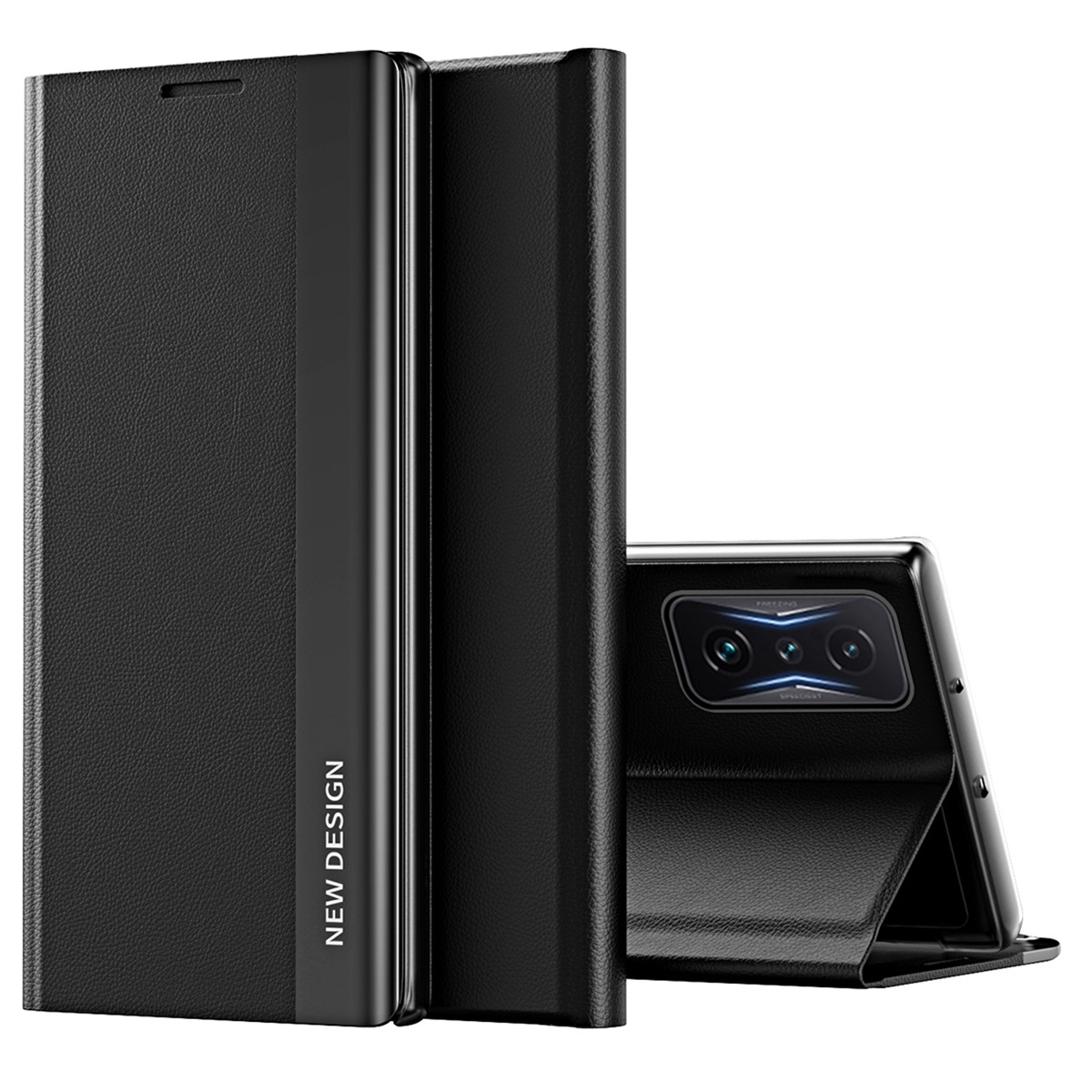 

Für Xiaomi Poco F4 GT 5G/Redmi K50 Gaming Stand Function PU Leder Elektroplatten Hülle Magnetische Absorptionsabweiche-resistente Mobilfunkabdeckung - Schwarz, Xiaomi Poco F4 GT
