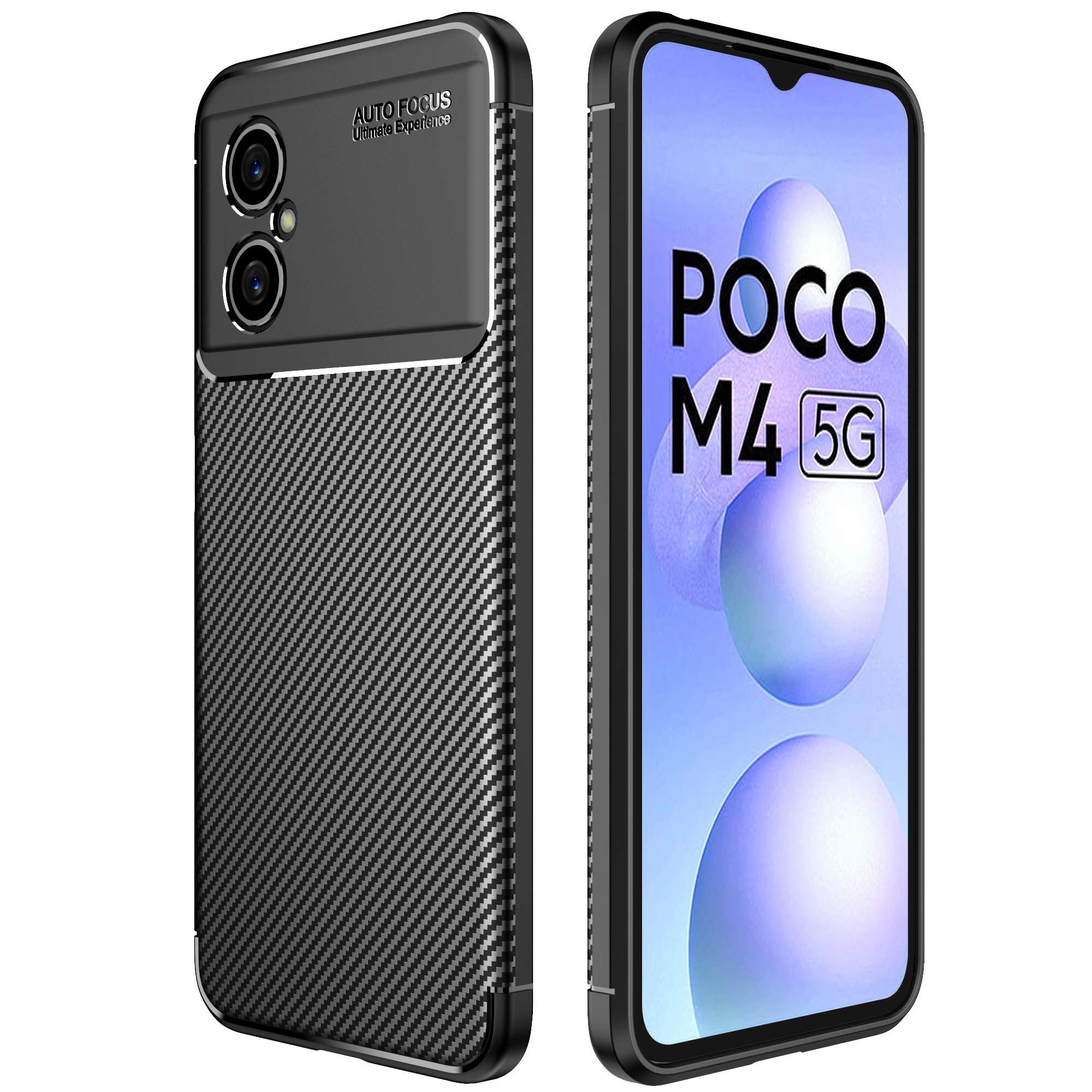 

Für Xiaomi Poco M4 5G Carbonfaser Textur-kee-resistente Weiche Tpu-telefonhülle Drop-proof-rückenhülle - Schwarz, Xiaomi Poco M4 5G