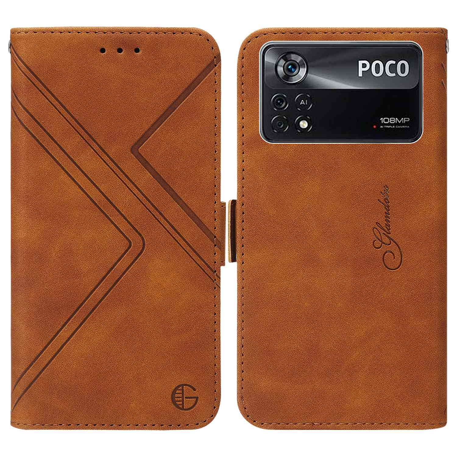 

Für Xiaomi Poco X4 Pro 5G RFID Blockierende Geometrische Linien Eingeprägte Gut Geschützte Gehäuse Brieftasche Folio Flip Magnetic Phone Shell Mit Ständer - Braun, Xiaomi Poco X4 Pro 5G