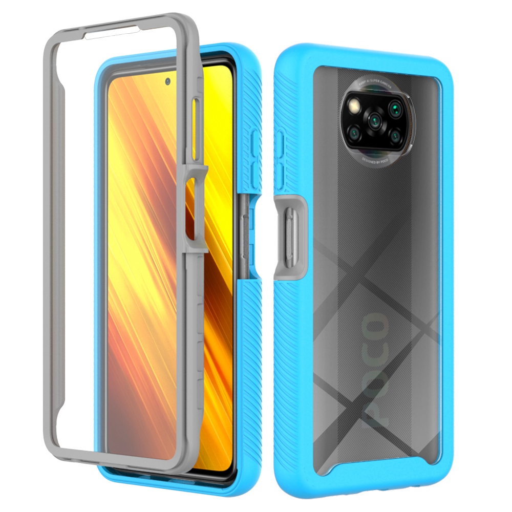 

Für Xiaomi Poco X3/poco X3 Pro/poco X3 NFC Anti-wear PC + TPU Hybrid-schutzhülle 3-in-1-telefonabdeckung Mit Pet-bildschirmschutzschutz - Baby Blau, Xiaomi Poco X3 Pro