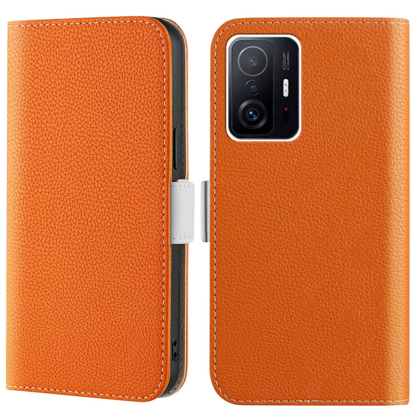 

Anti-Fall Handyhülle Für Xiaomi 11T 5G, Litchi Textur Süßigkeiten Farbe Leder Magnetische Geldbörse Stand Feature Flip Shell - Orange, Xiaomi 11T 5G