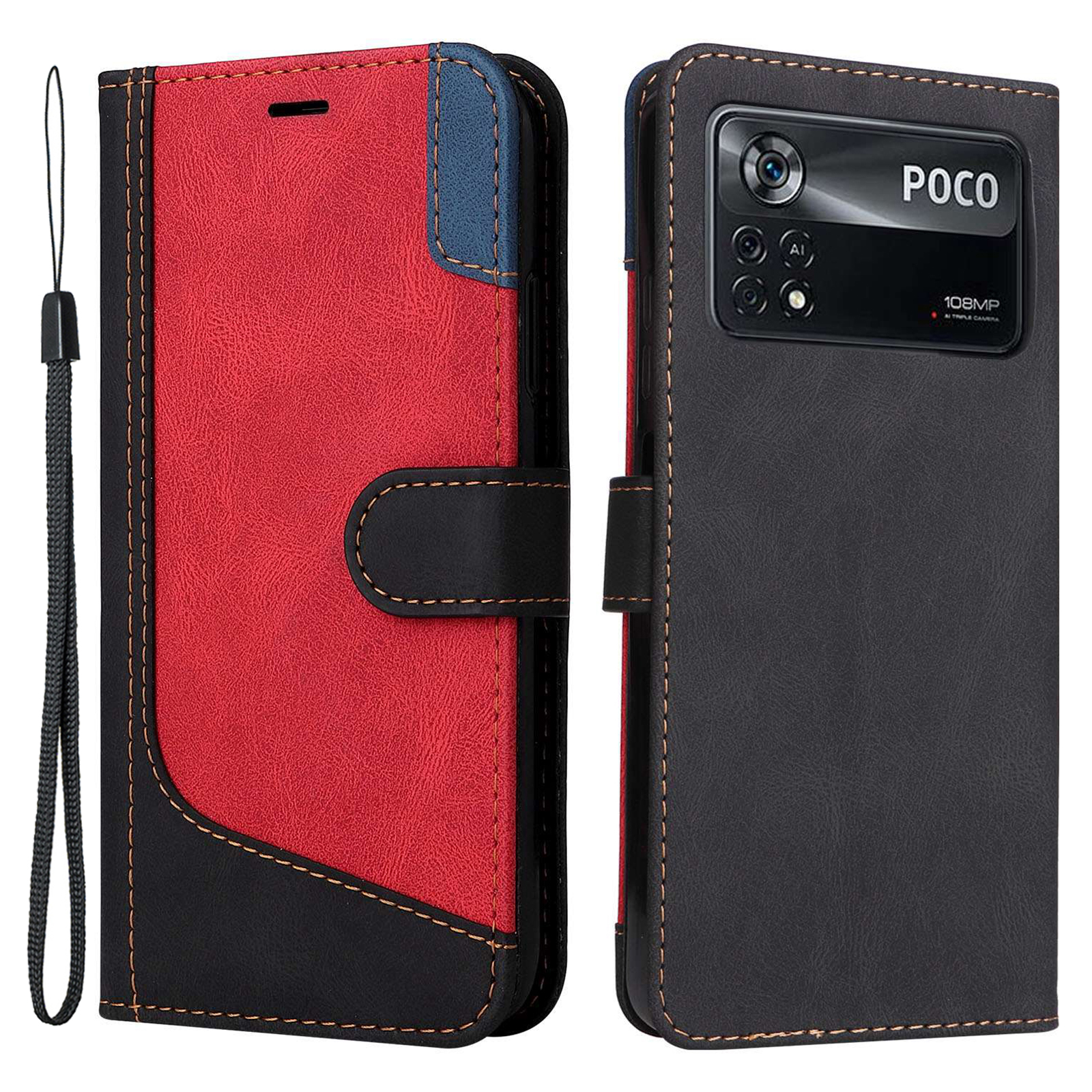 

Stand Wallet Tri-color-spleißkoffer Für Xiaomi Poco X4 Pro 5G, PU Leder TPU Drop-sof-telefonschale - Schwarz, Xiaomi Poco X4 Pro 5G
