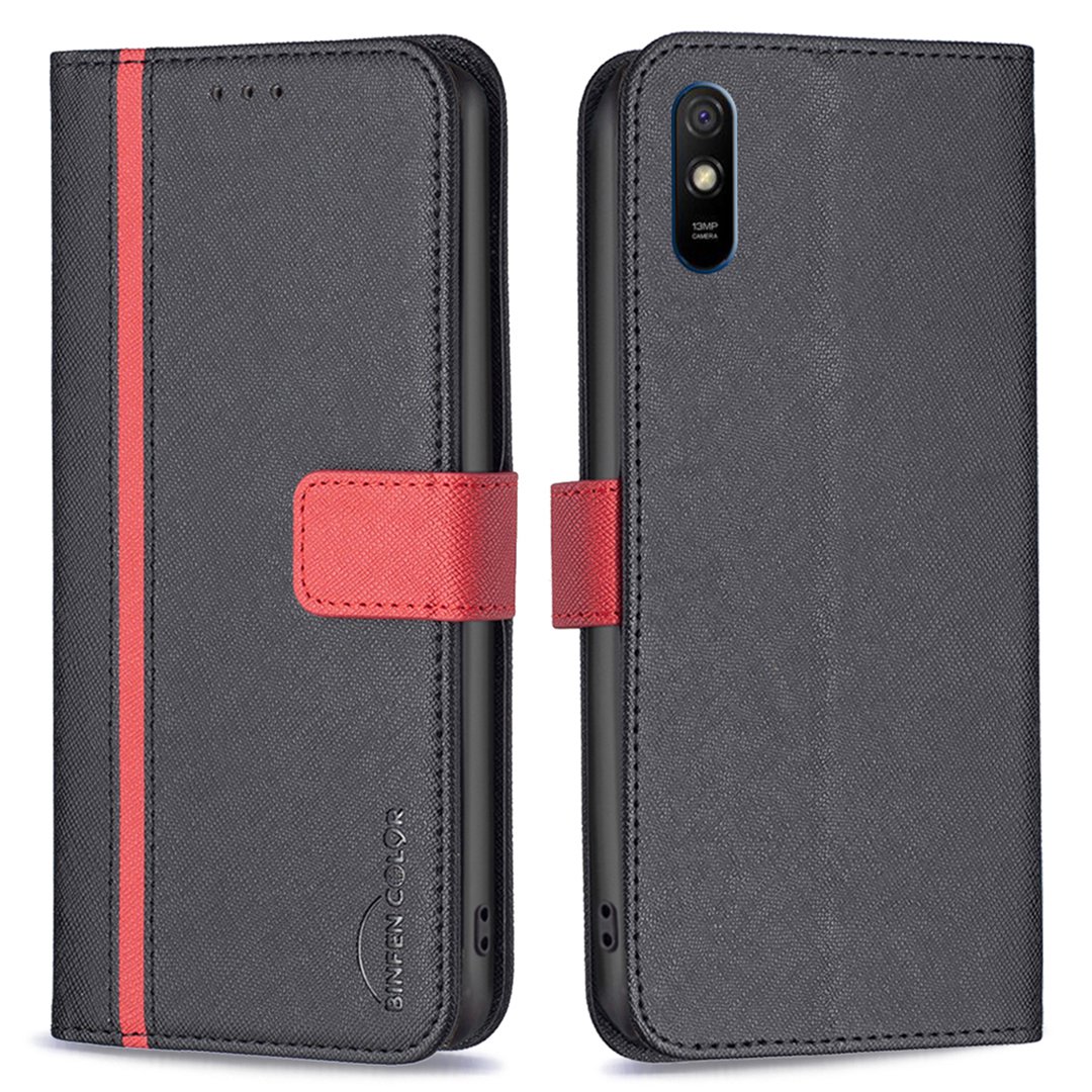 

Binfen Farbe BF Leder Serie 9 Für Xiaomi Redmi 9A Magnetischer Stil 13 Spleißen Telefonhülle Cross Textur PU Leder Ständer Flip Wallet Wallet Cover - Schwarz, Xiaomi Redmi 9A