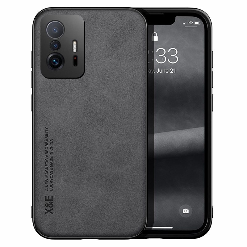 

x & e Für Xiaomi 11t 5G / 11t Pro 5G Haut-touch-telefonabdeckung PU Lederbeschichtung Weiche Tpu-hülle Mit Metallblech Für Autohalter - Dunkelgrau, Xiaomi 11T 5G