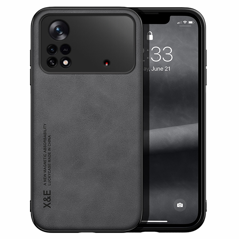 

x & e Skin-touch Lederbeschichtete Tpu-hülle Für Xiaomi Poco X4 Pro 5G, Eingebaute Metallblech Stoßdichter Telefonabdeckung - Dunkelgrau, Xiaomi Poco X4 Pro 5G