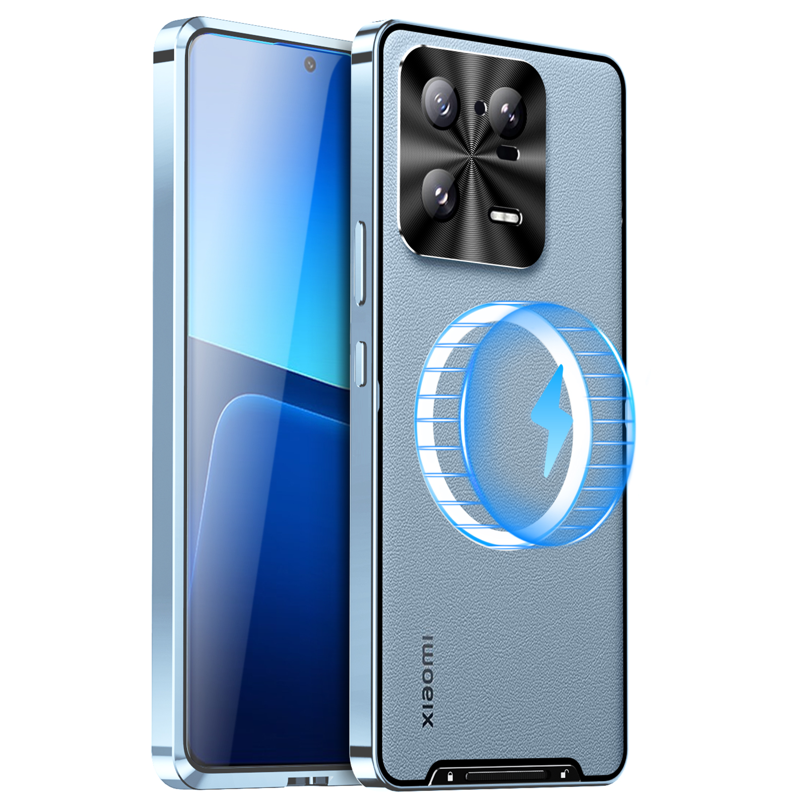 

Für Xiaomi 13 Pro 5G Magnetic Phone Case Metal Edge TPU Back Lens Protection Matte Telefonabdeckung - Blau, Xiaomi 13 Pro 5G
