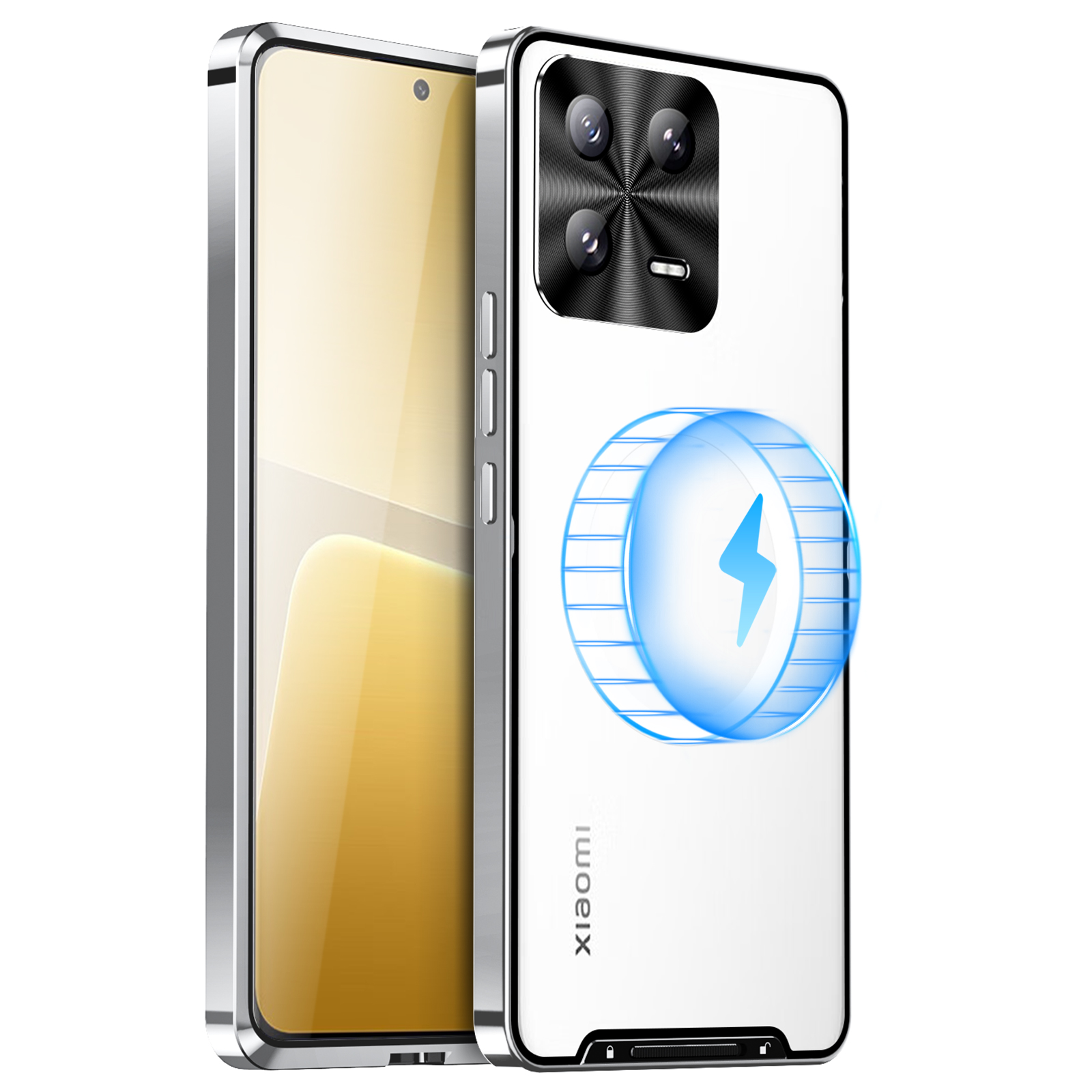 

Für Xiaomi 13 5G Matt Magnetic Phone Case Electroplating Metall Kantenlinsenschutz Telefonabdeckung - Silber, Xiaomi 13