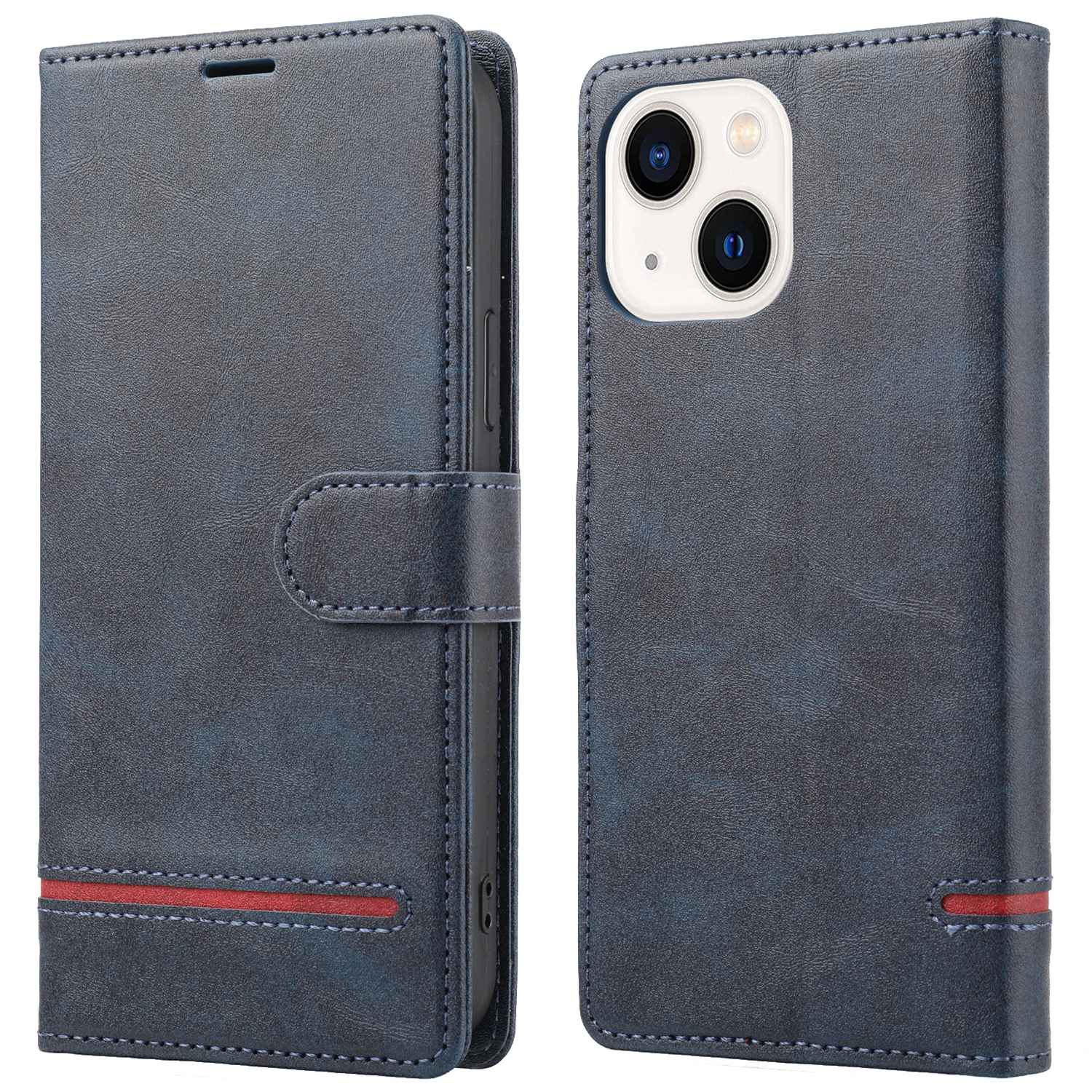

Horizontales Telefonhülle Für Iphone 15, PU Leder Brieftasche Anti-kratzer-telefonabdeckung - Blau, iPhone 15