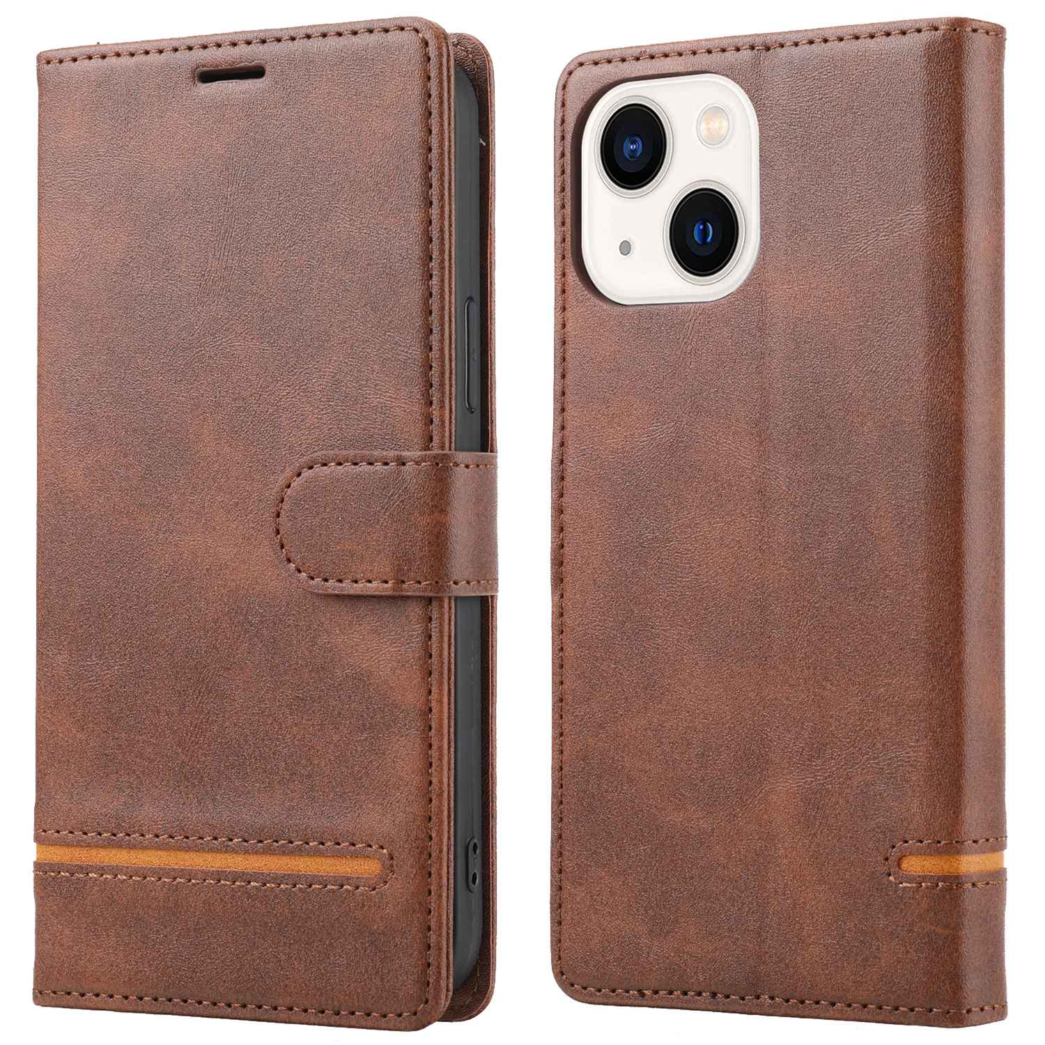 

Horizontales Telefonhülle Für Iphone 15, PU Leder Brieftasche Anti-kratzer-telefonabdeckung - Braun, iPhone 15