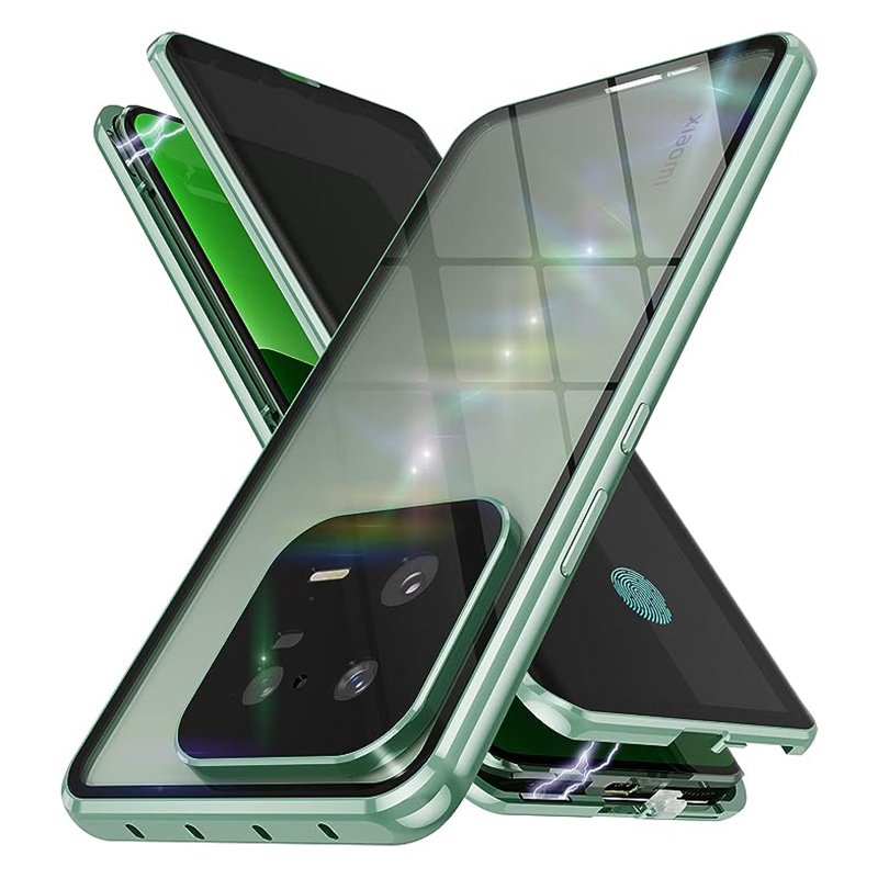 

Für Xiaomi 13 Pro Magnetic Adsorption Phone Case Doppelseiten Getemperte Glas Metallrahmen Anti-peep-telefonabdeckung - Grün, Xiaomi 13 Pro 5G