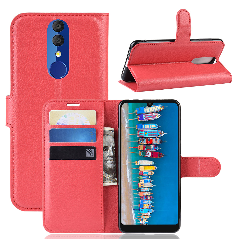 

Litchi Skin Wallet Stand Leather Flip Case for Alcatel 3 (2019) - Red