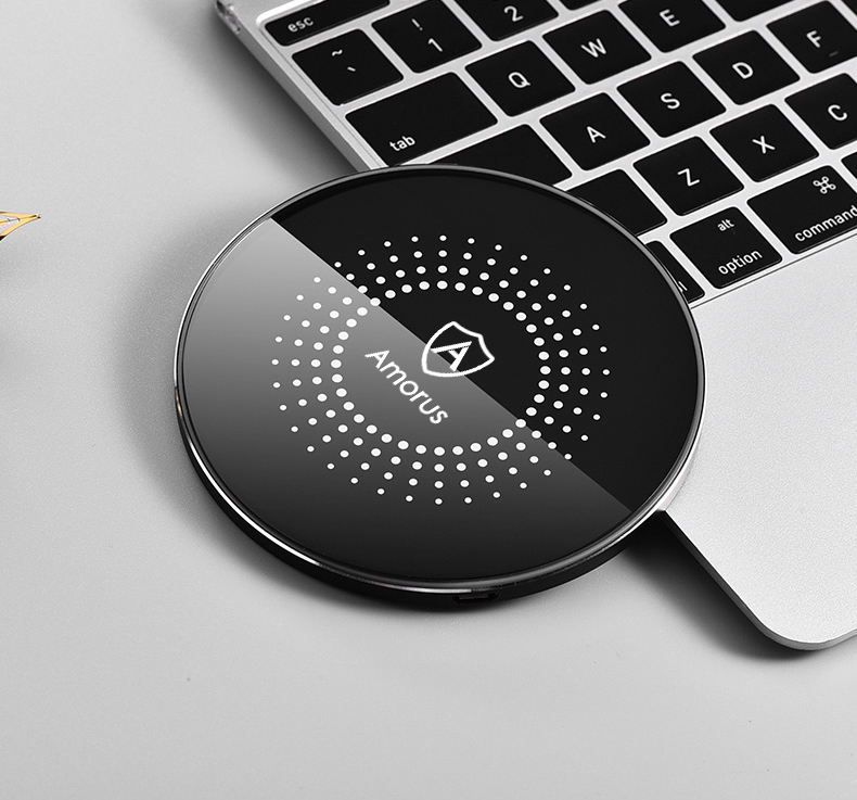 

Amorus Metal Fast Wireless Charger Мобильное Телефон Беспроводной Зарядное Устройство [поддержка FOD] - Черный, iPhone 12 mini