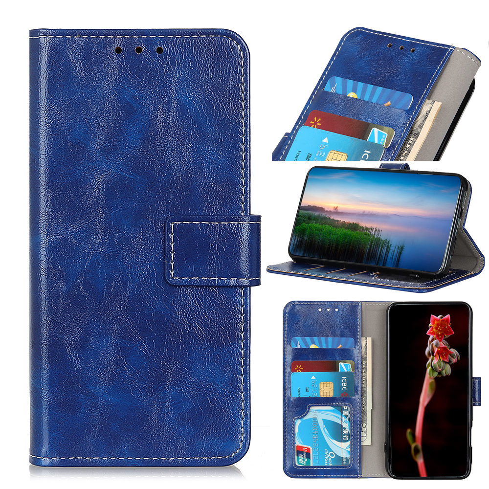 

Protection Crazy Horse Leather Wallet Stand Case for Alcatel 1SE (2020) - Blue