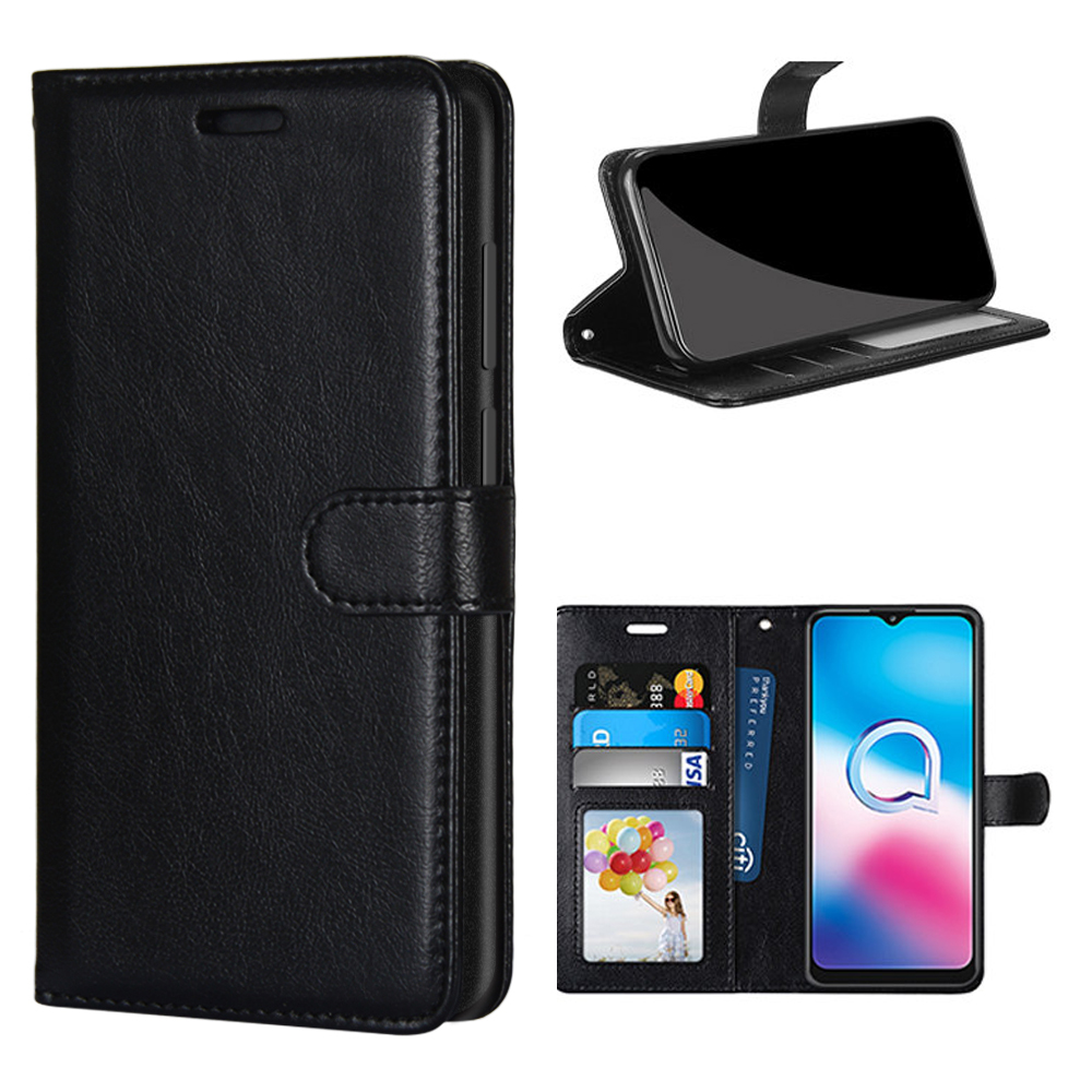 

Pure Color Stand Wallet Protector Leather Cover for Alcatel 3X (2020)/4CAM - Black, Other Alcatel Models