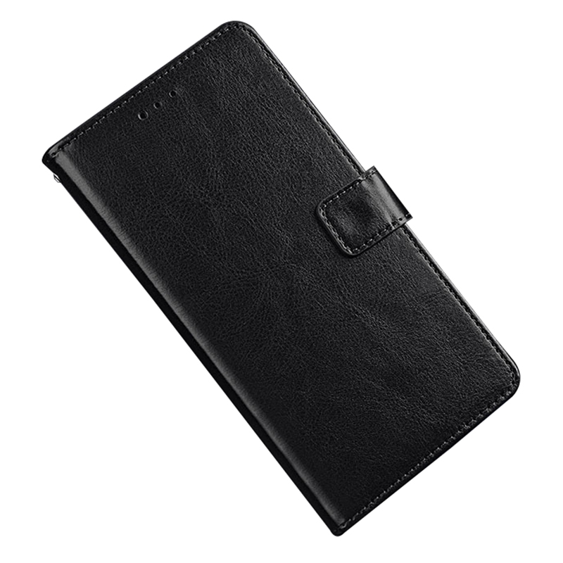 

For Alcatel 1 (2021) Crazy Horse Leather Folio Flip Case Wallet Stand Magnetic Mobile Phone Cover - Black, Alcatel 1 (2021)