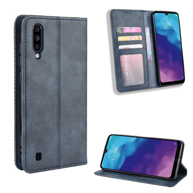 

Étui de Téléphone de Portefeuille en Cuir de Style Vintage Pour la Lame ZTE A7s 2020 - Bleu
