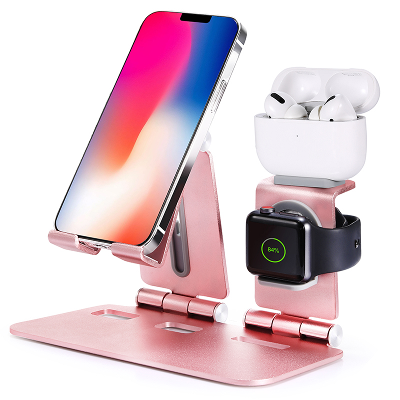 

3-в-1 Складная Зарядная Станция Для Нескольких Устройств, IPhone + Apple Watch + Apple Airpods - Розовое Золото, iPhone 12 Pro Max