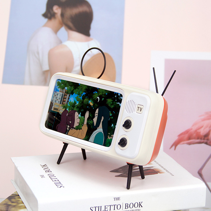 

Retro Style Mobile Phone Holder with Bluetooth Speaker Function for 4.7-6.3 Inches Mobile Phones - White/Orange, Universal