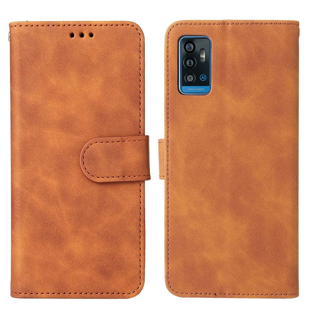 

PU Leder Drop-Proof Skin-touch Leder Folio Flip Wallet Phone Stand Hülle Für ZTE Blade A71 - Braun, ZTE Blade A71