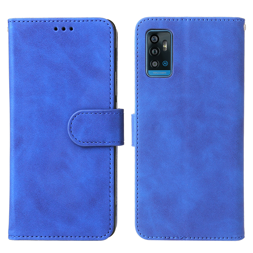 

PU Leder Drop-Proof Skin-touch Leder Folio Flip Wallet Phone Stand Hülle Für ZTE Blade A71 - Blau, ZTE Blade A71