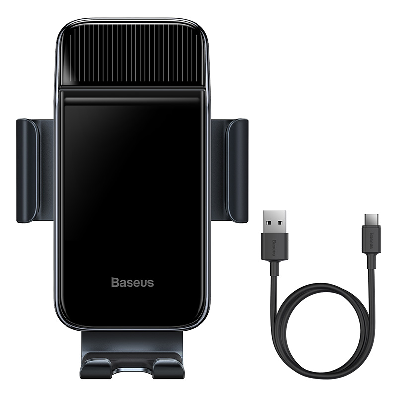 

BASEUS Smart Solar Power Wireless Car Mount Electric Clamp Auto Lock Phone Holder - Black, Universal