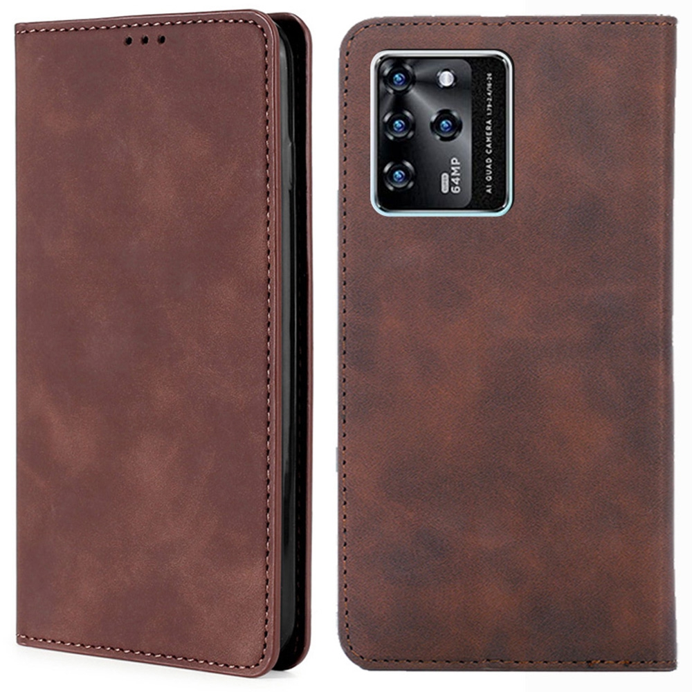 

Faltbarer Stand Auto Schließen Magnetische PU-Leder-Telefonkasten Mit Kartenhalter Für ZTE-Blade V30 - Dunkelbraun, ZTE Blade V30