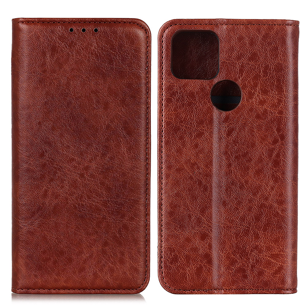 

Crazy Horse Texture Auto-absorbed Wallet Stand PU Leather Phone Shell Case for Google Pixel 5a 5G - Brown