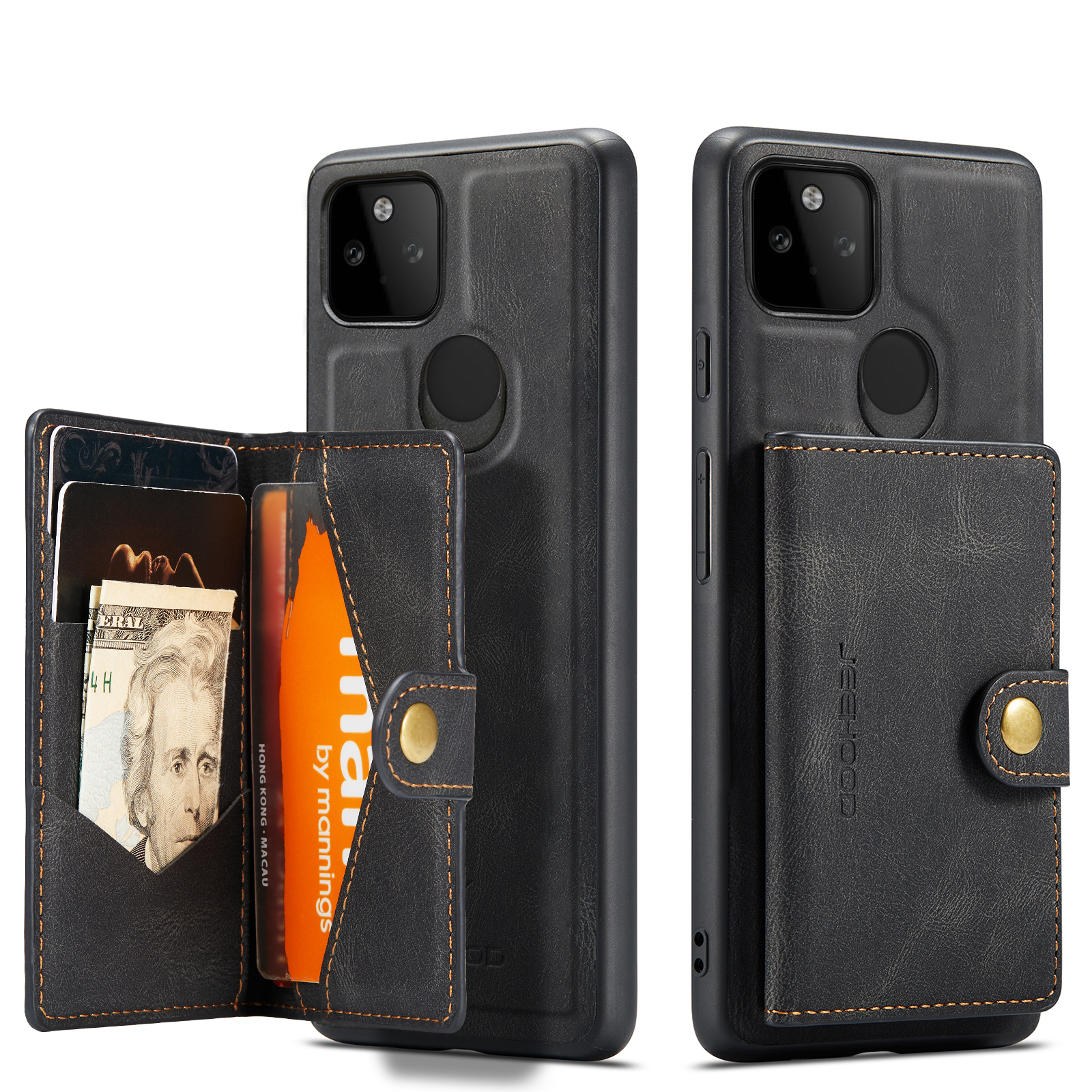 

MAGNETIC MAGNETIC MAGNETHALTION BOTELETEN DESIGN AUSLASSERES 2-IN-1-Leder-beschichteter TPU-Telefonkoffer Für Google Pixel 5A 5G - Schwarz, Google Pixel 5a 5G