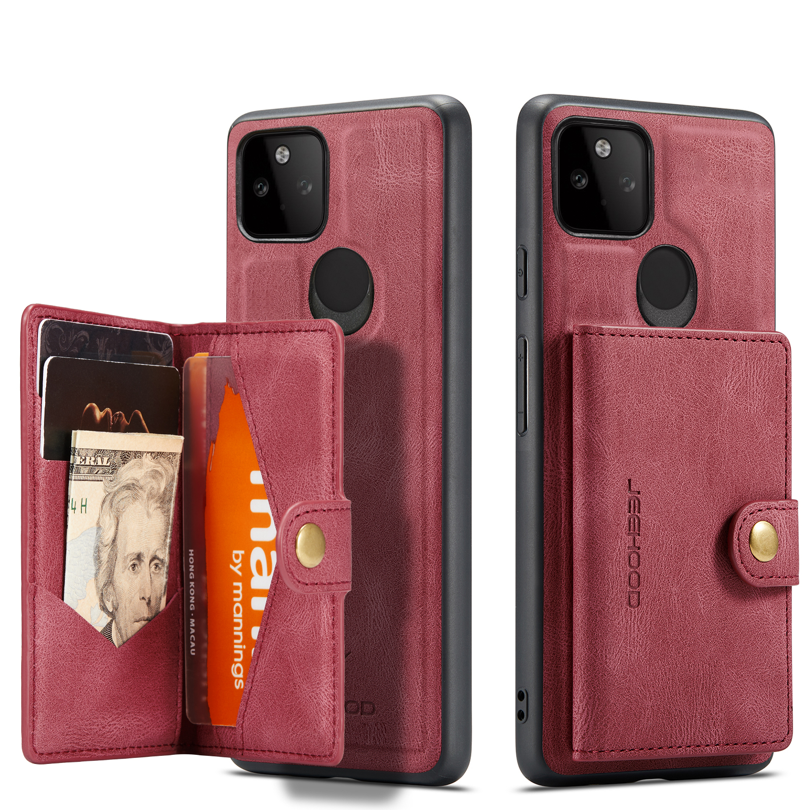 

MAGNETIC MAGNETIC MAGNETHALTION BOTELETEN DESIGN AUSLASSERES 2-IN-1-Leder-beschichteter TPU-Telefonkoffer Für Google Pixel 5A 5G - Rot, Google Pixel 5a 5G