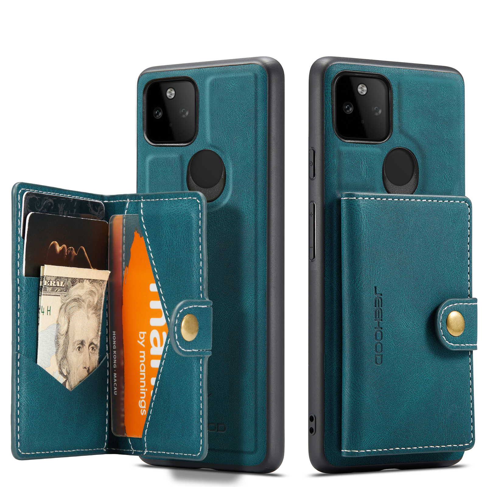 

MAGNETIC MAGNETIC MAGNETHALTION BOTELETEN DESIGN AUSLASSERES 2-IN-1-Leder-beschichteter TPU-Telefonkoffer Für Google Pixel 5A 5G - Grün, Google Pixel 5a 5G