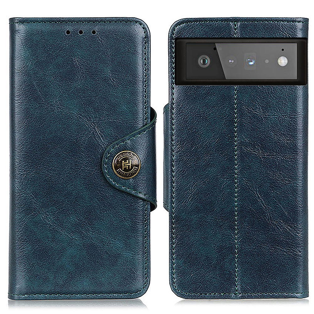

Drop-proof Wallet Design Leather Phone Stand Shell for Google Pixel 6 - Blue