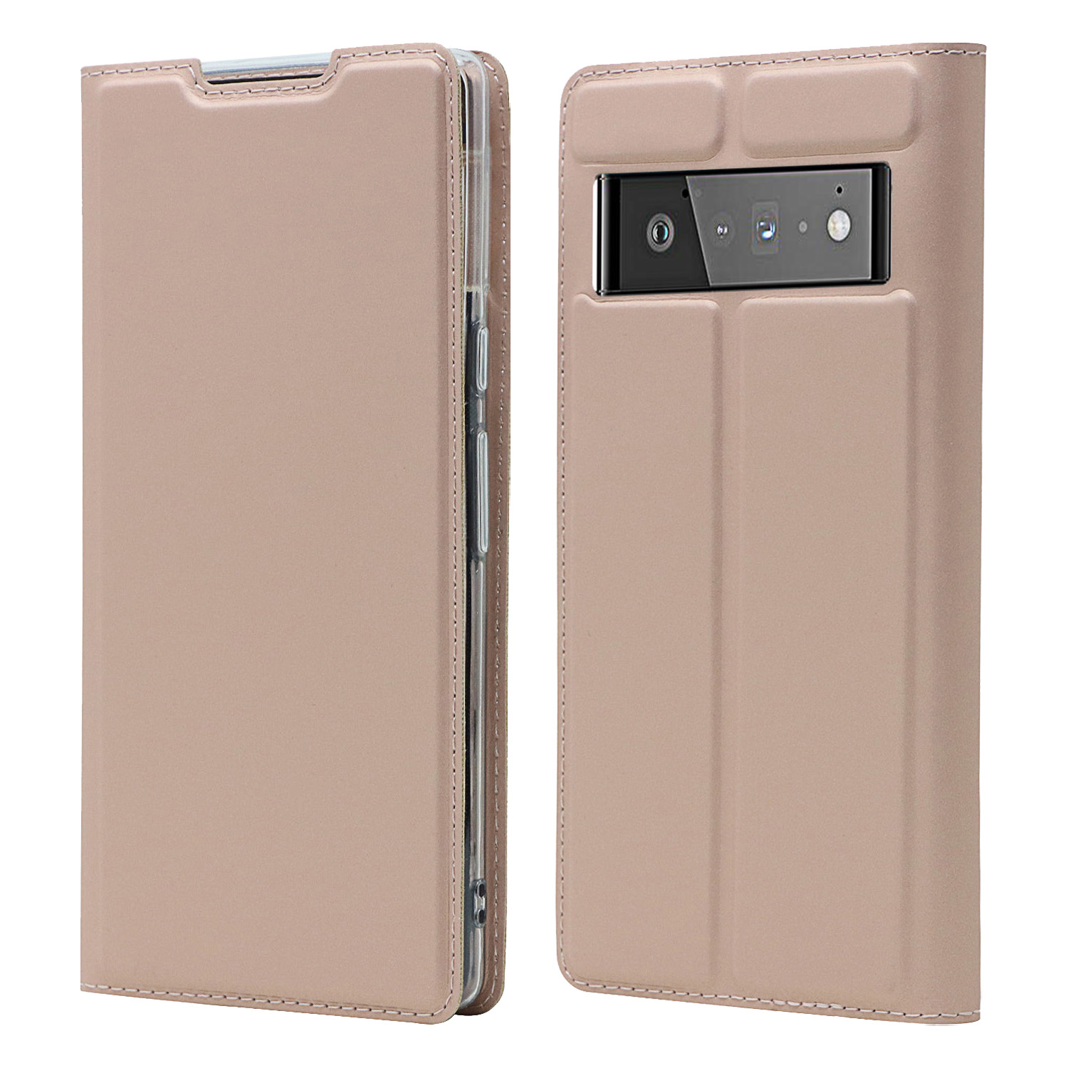 

Titulaire De La Carte Design Coque De Téléphone Portable En Cuir PU En Cuir PU Pour Google Pixel 6 - Or Rose