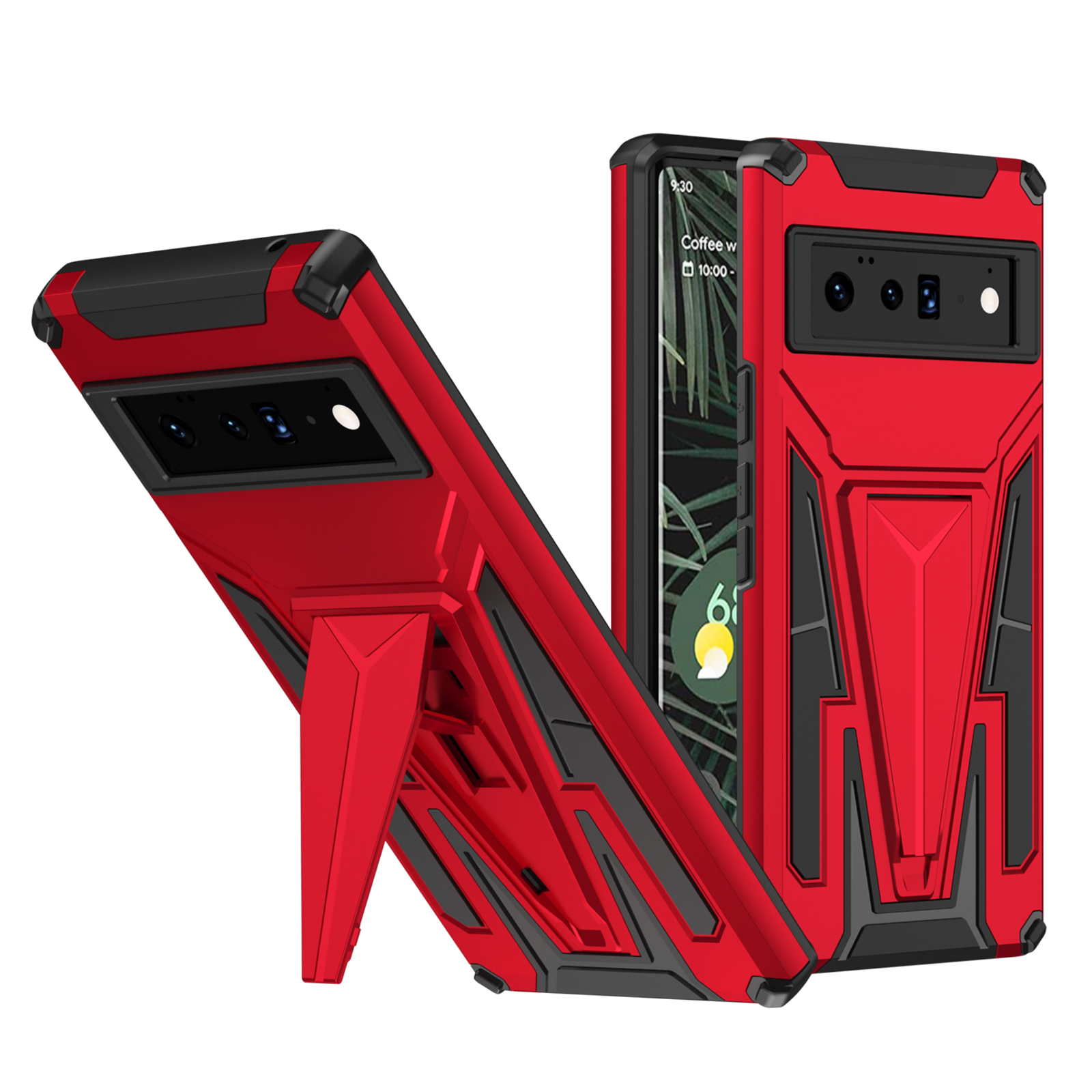 

Couverture Hybride Anti-drop PC Anti-drop PC + TPU Couverture Hybride Avec Tenue V-en Forme de v Pour Google Pixel 6 Pro - Rouge, UMI Umidigi A7 Pro