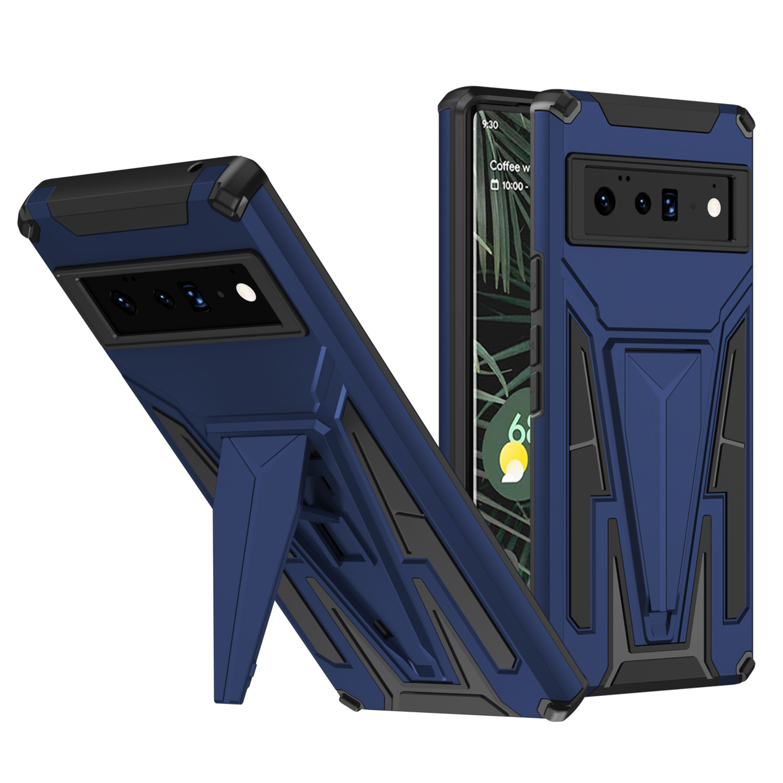 

Couverture Hybride Anti-drop PC Anti-drop PC + TPU Couverture Hybride Avec Tenue V-en Forme de v Pour Google Pixel 6 Pro - Bleu, UMI Umidigi A7 Pro