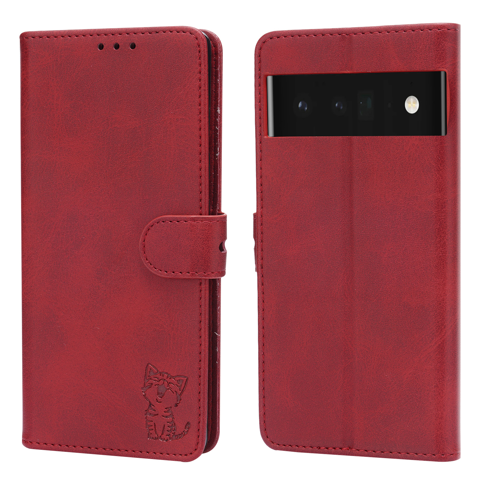 

Imprinting Happy Cat Pattern PU Leather Wallet Case Phone Cover for Google Pixel 6 Pro - Red, Google Google Pixel 6 Pro