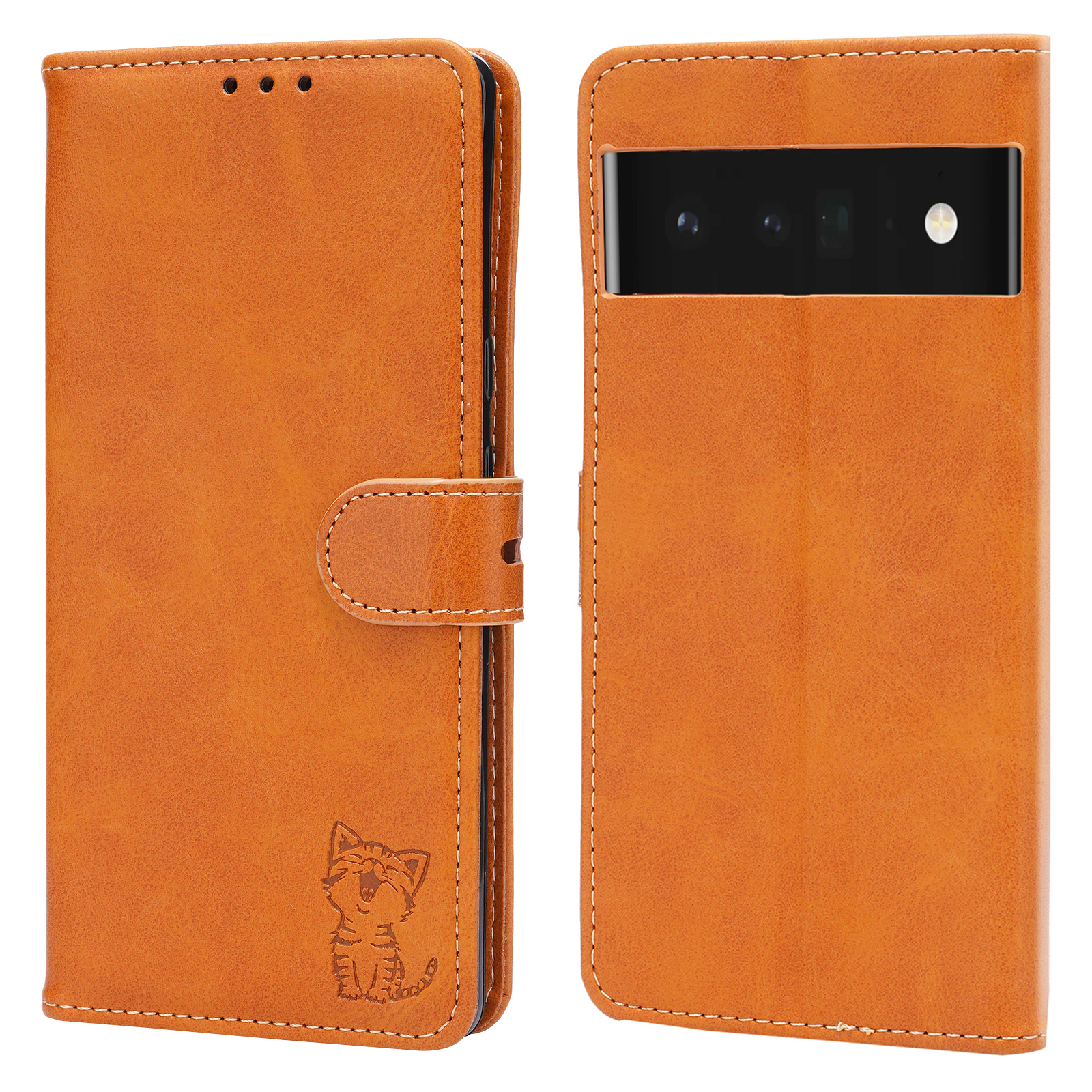 

Impression Happy Cat Match pu le Cuir Portefeuille Couverture de Téléphone Pour Google Pixel 6 Pro - Brun, Google Google Pixel 6 Pro