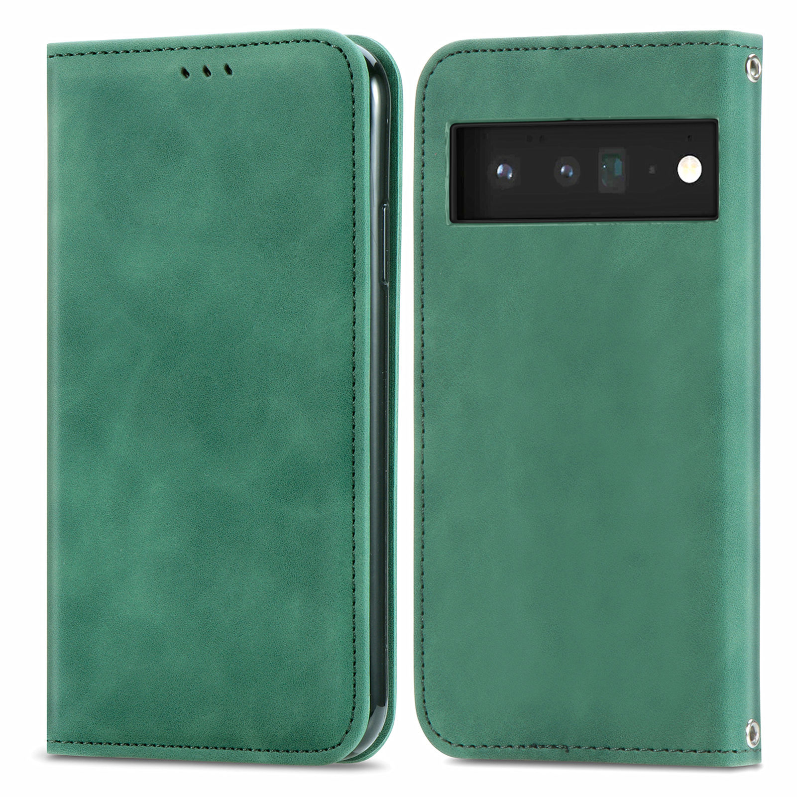 

Texture Vintage-touch Touch Putep Stand Flip Magnétique Absorption de Téléphone Casse Avec Des Emplacements de Carte Pour Google Pixel 6 Pro - Vert, Google Google Pixel 6 Pro