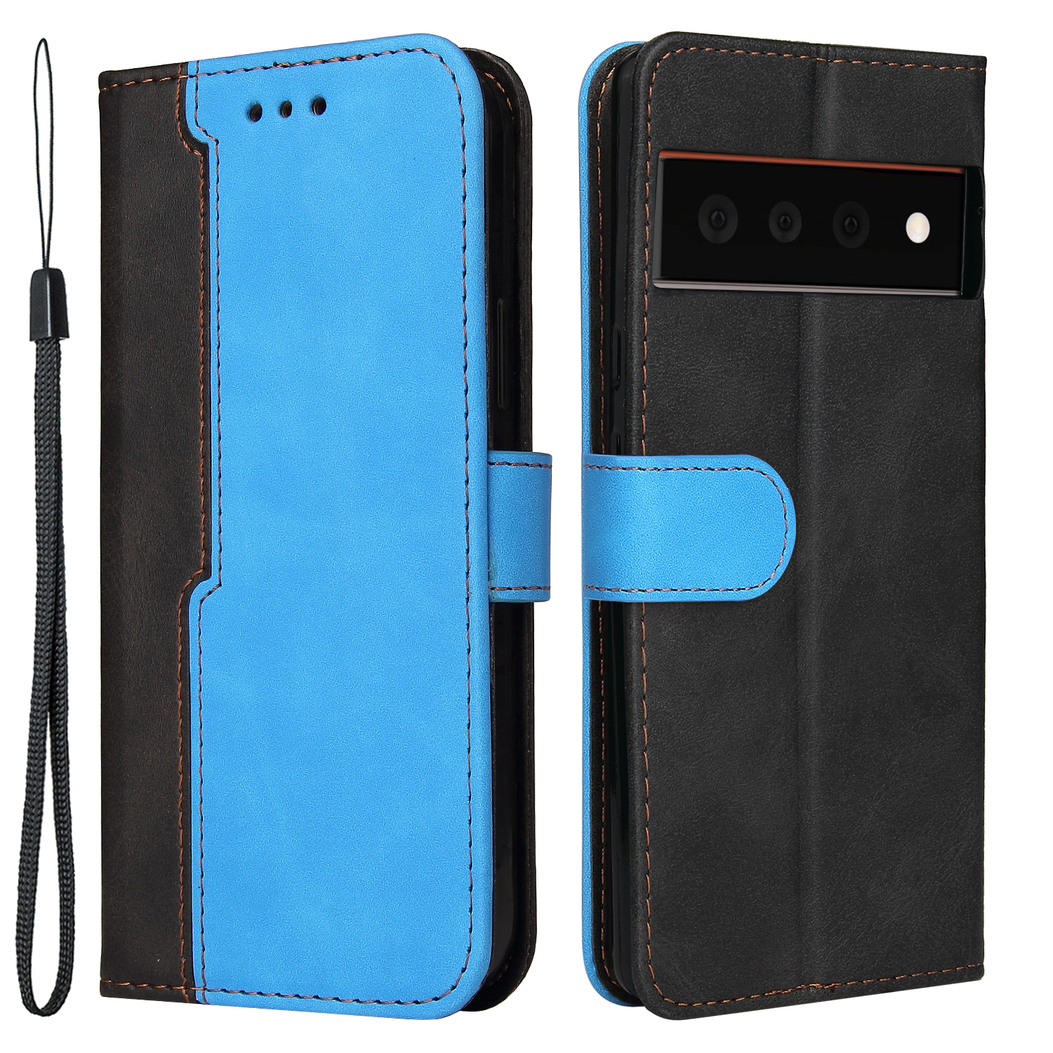 

Geschäftsstil Spleißen Dual-Color-Stand Wallet Design Anti-Drop-Magnetverschluss Telefon-Case-Shell Für Google Pixel 6 Pro - Blau, Google Pixel 6 Pro 5G