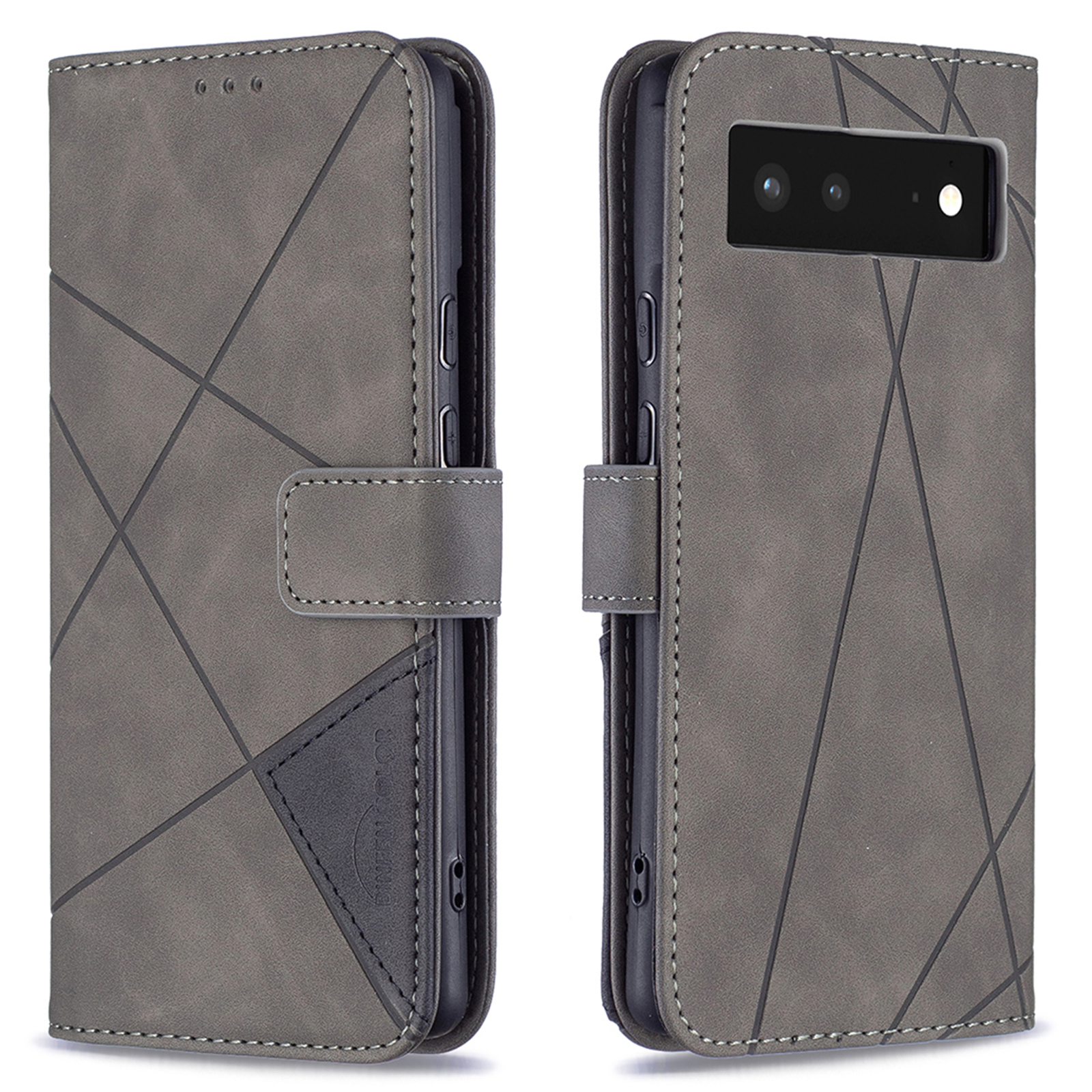 

Binfen Farbe BF05 Geometrische Geprägte Pu-leder-hülle Dual-side-magnetverschluss Brieftasche Für Google Pixel 6 - Grau, Google Pixel 6