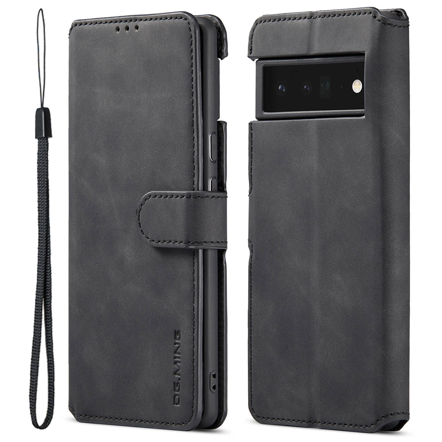 

Dg. Ming Stand Wallet Design Retro Style PU Leder + TPU Telefon Hülle Für Google Pixel 6 Pro - Schwarz, Google Pixel 6 Pro 5G