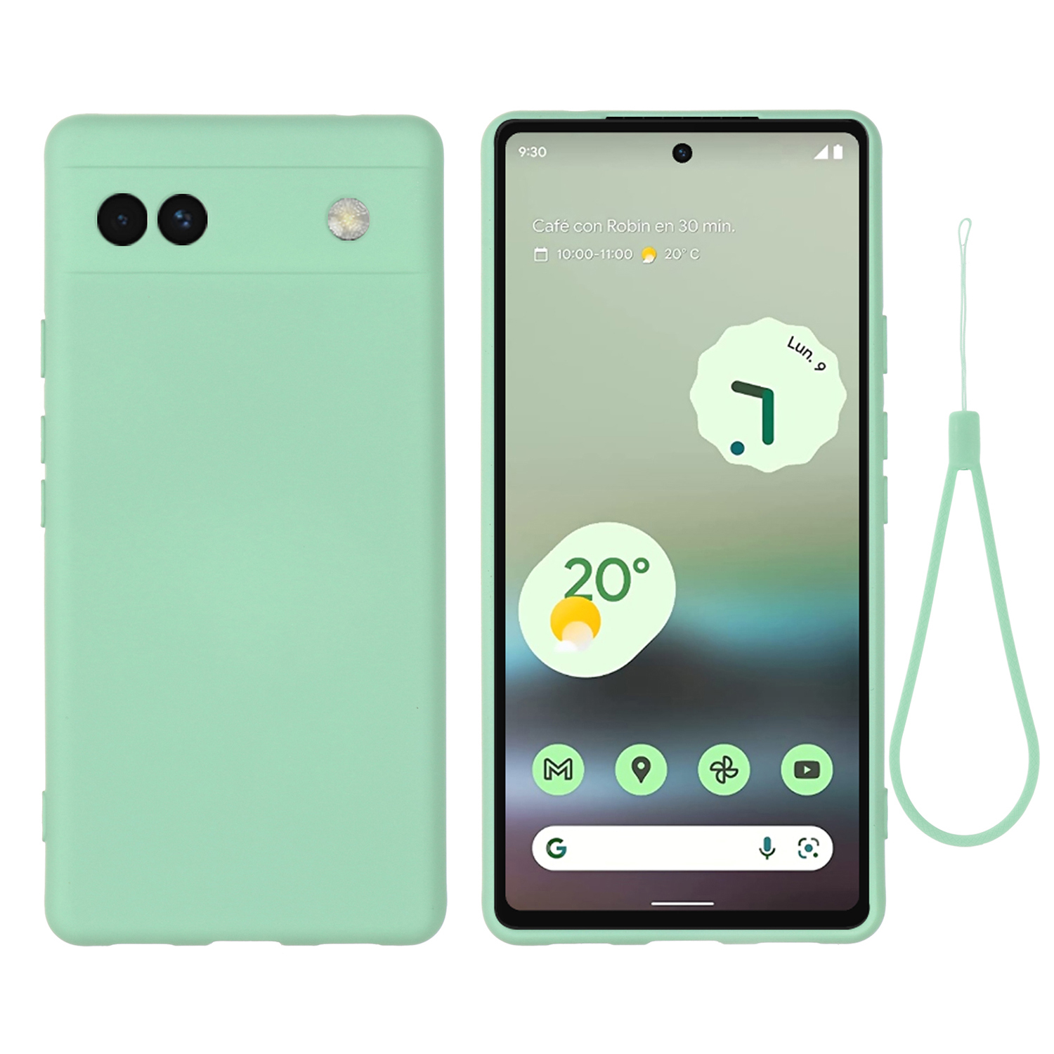 

Soft Touch Flüssiges Silikon-mikrofaserfutter Anti-schock Flexible Telefonhülle Mit Riemen Für Google Pixel 6a - Grün, Google Pixel 6a